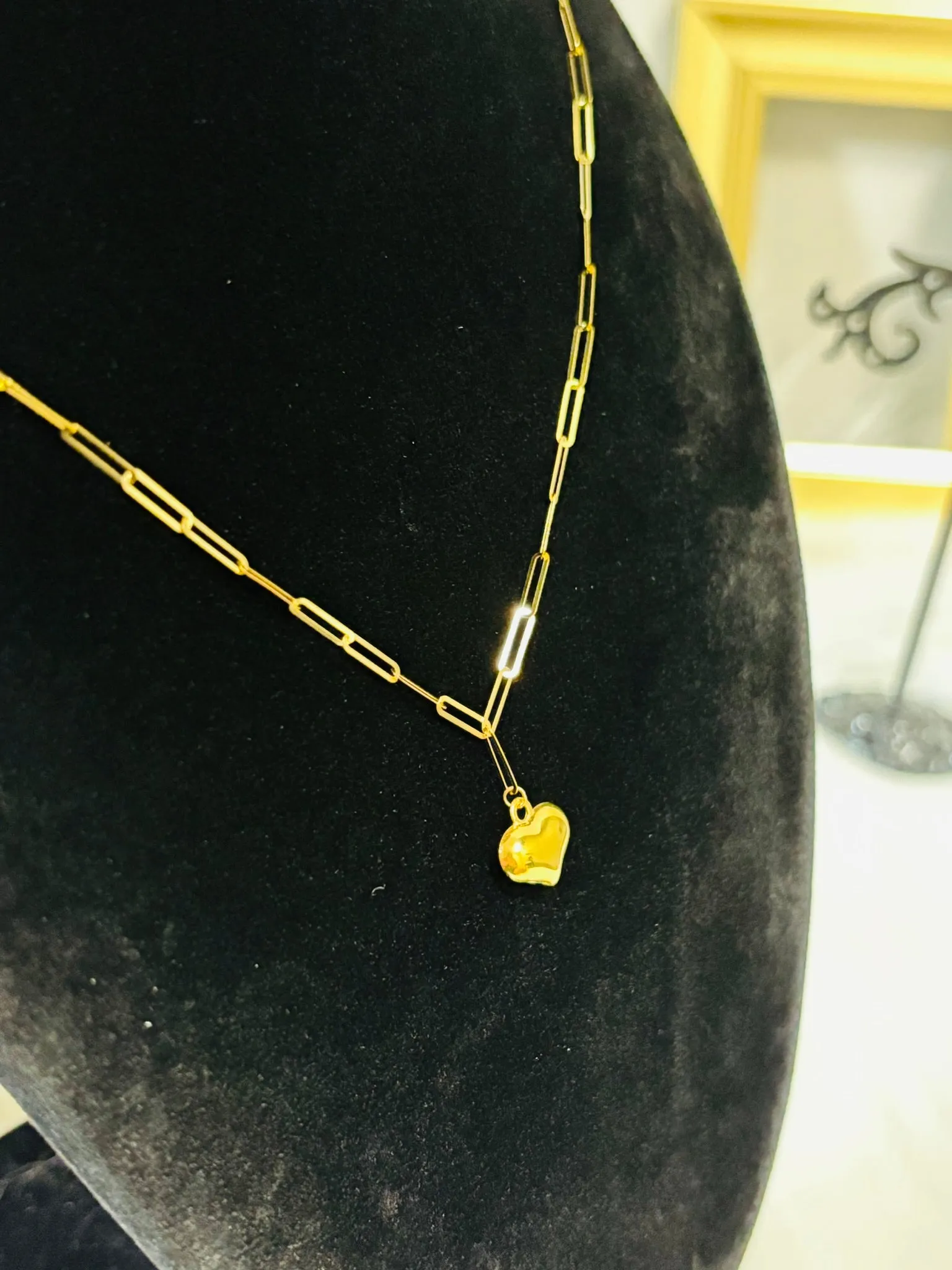 18K Gold Paperclip Flat with Heart Charm Necklace