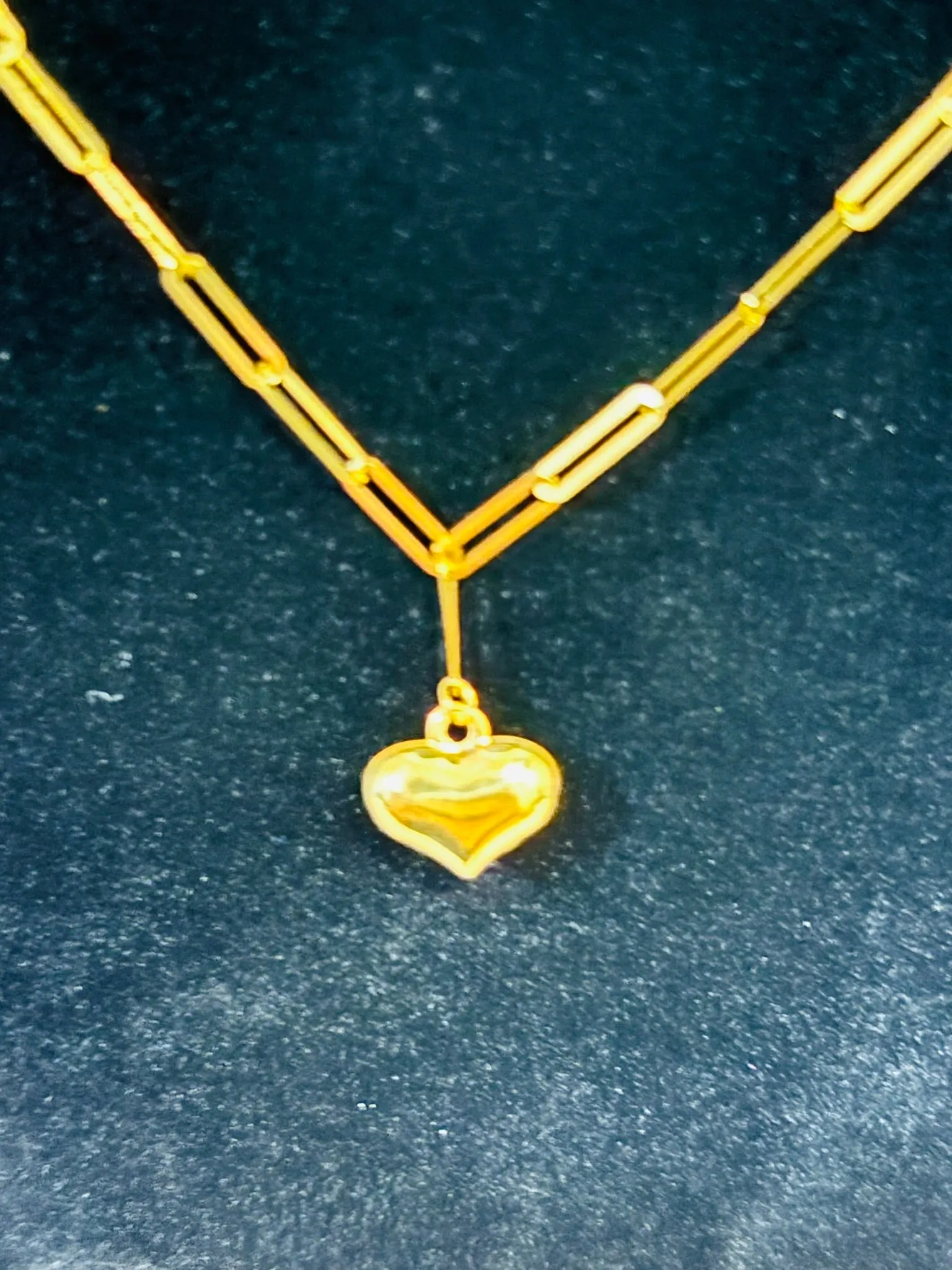 18K Gold Paperclip Flat with Heart Charm Necklace