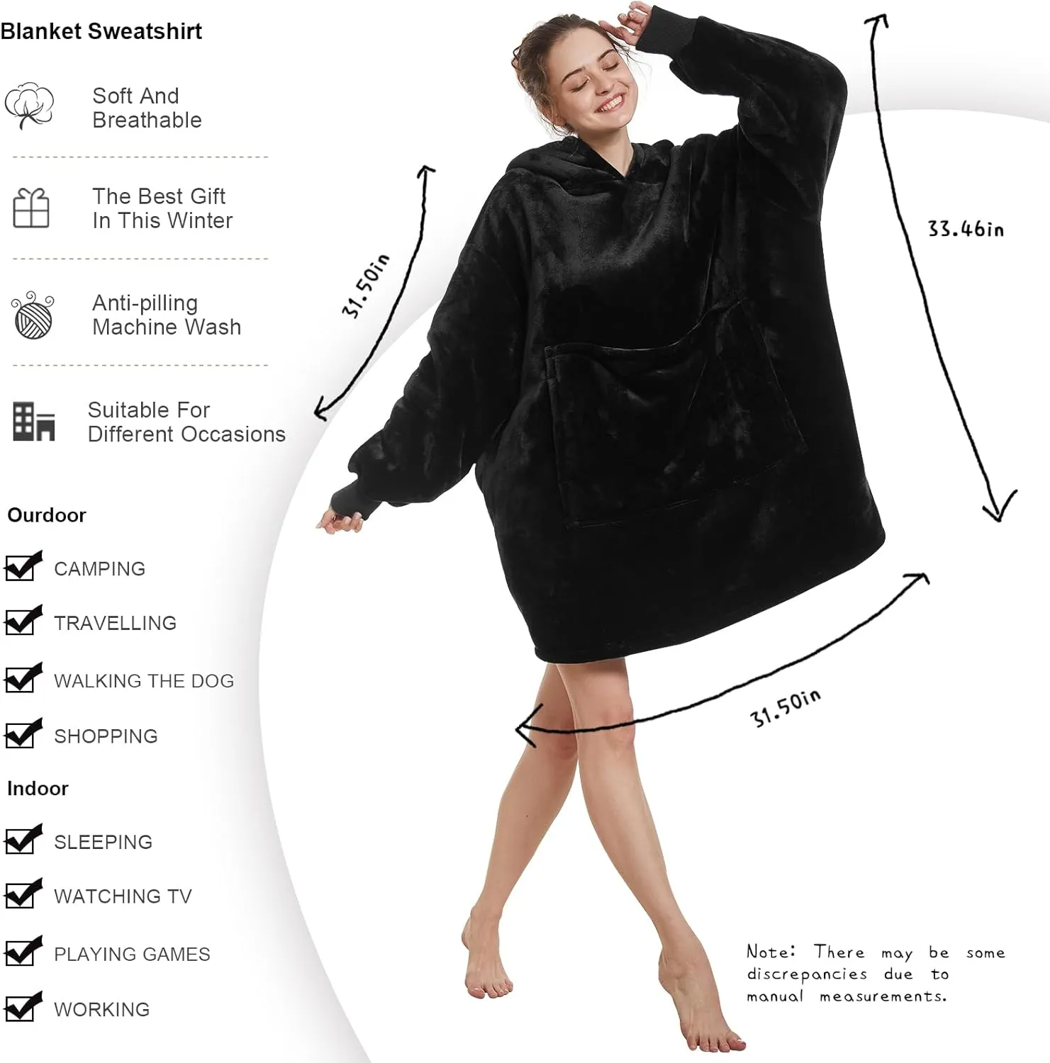 Aemilas Wearable Blanket Hoodie - Warm Sherpa Blanket Sweatshirt as Gifts for Adult Women Mom Men, One Size Fits All