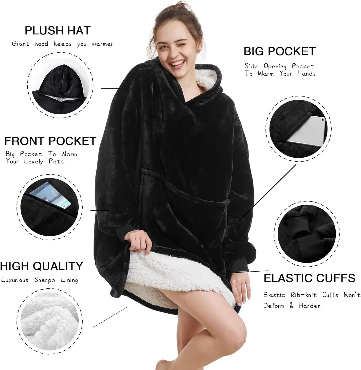 Aemilas Wearable Blanket Hoodie - Warm Sherpa Blanket Sweatshirt as Gifts for Adult Women Mom Men, One Size Fits All