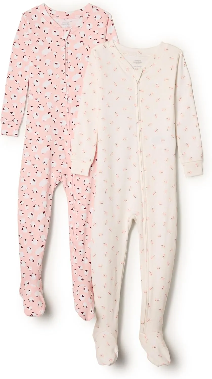 Amazon Essentials x Sofia Grainge Unisex Toddlers and Babies' Snug-Fit Cotton Footed Pajamas, Pack of 2