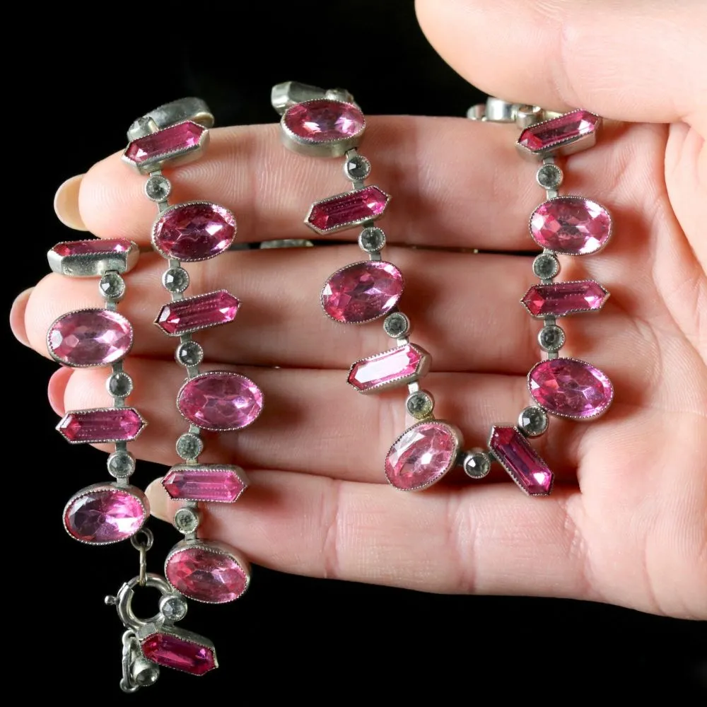 Art Deco Pink Paste Riviere Necklace