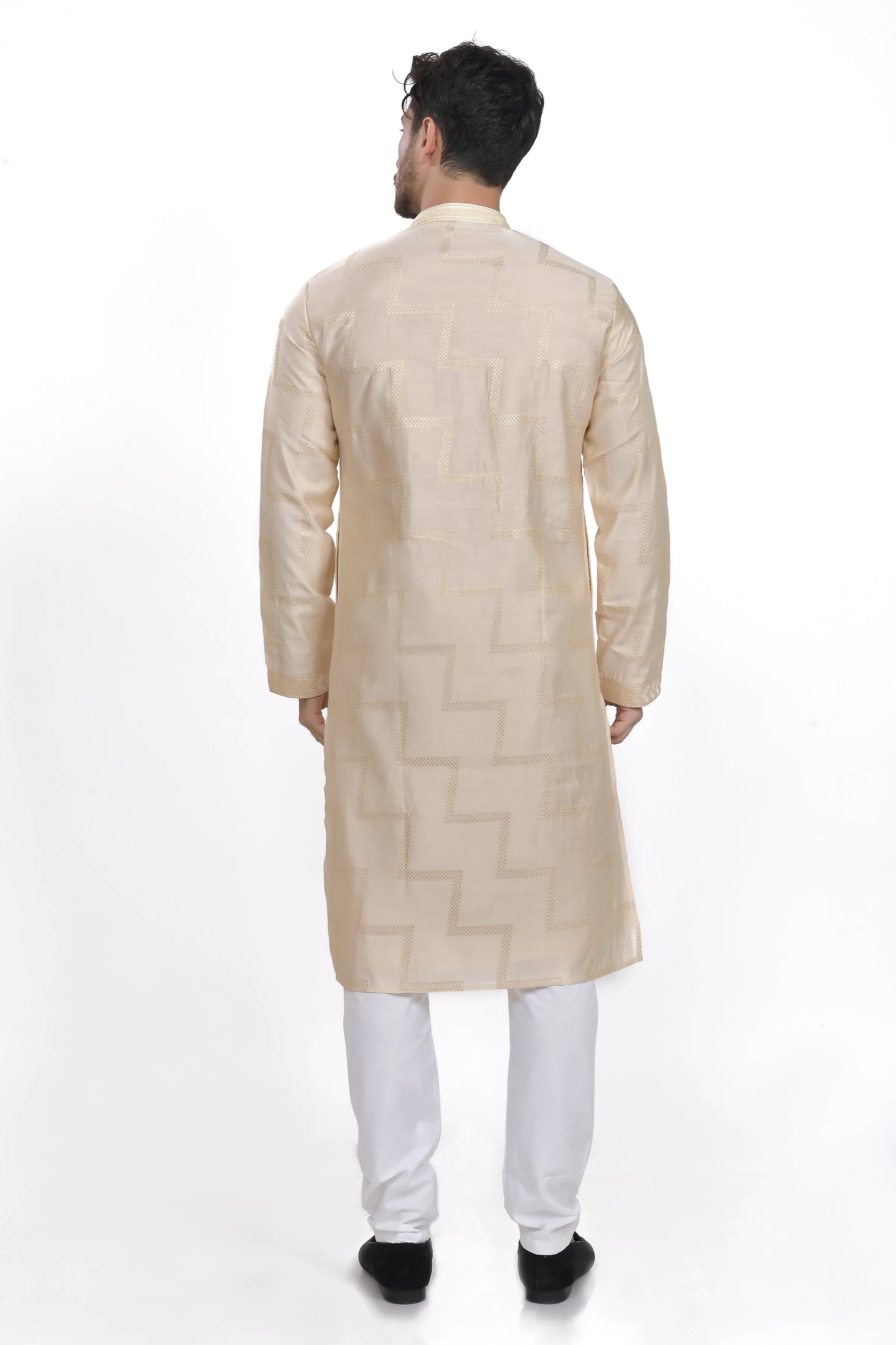 Beige mens kurta dupatta and pyjama set