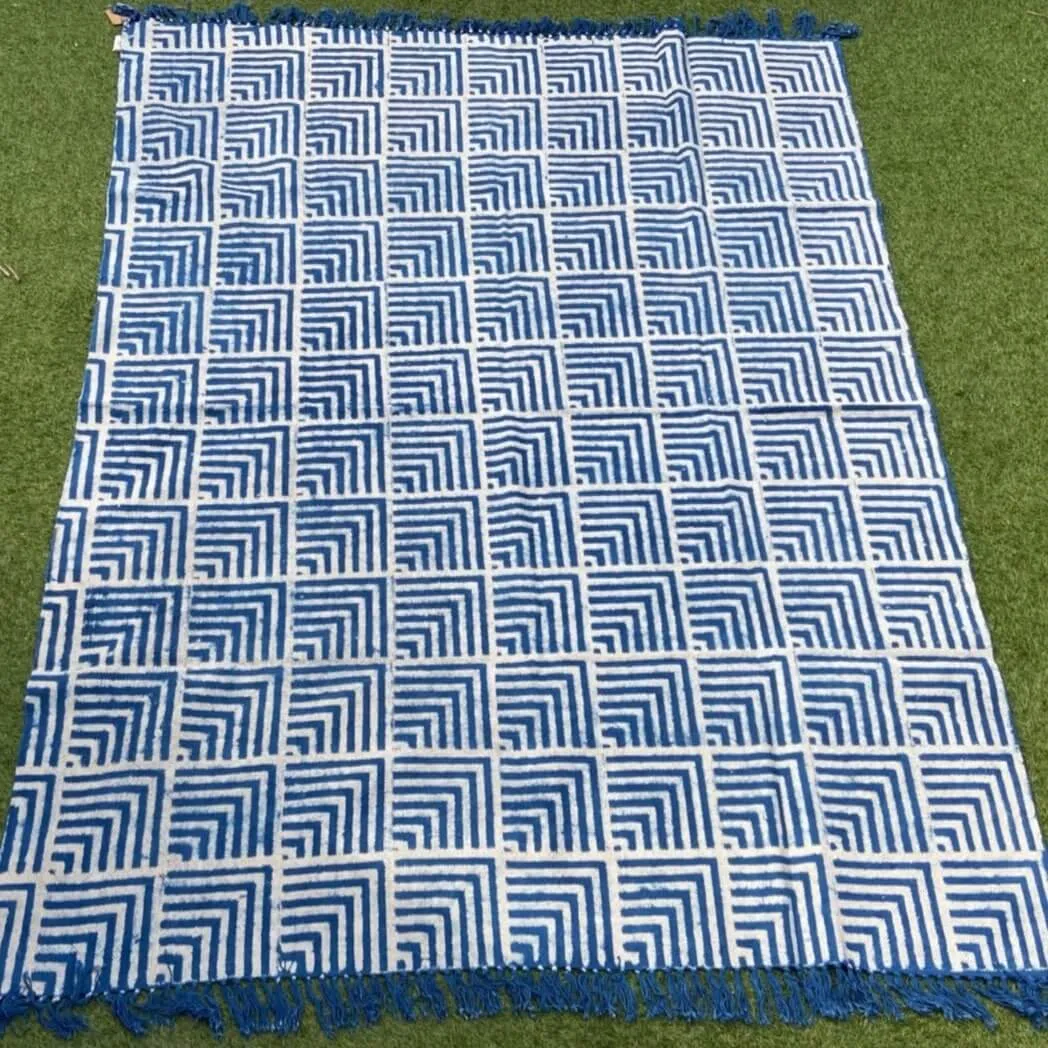 Block Printed Indigo Rug