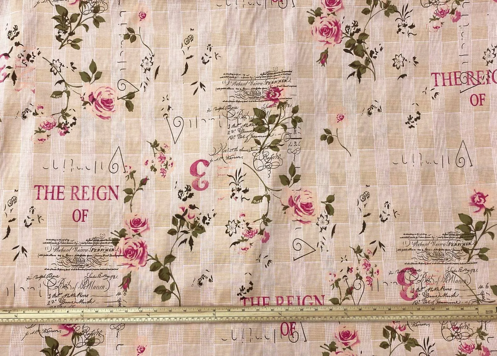 Clearance Script Printed Fabric - Floral 'The Reign Of '