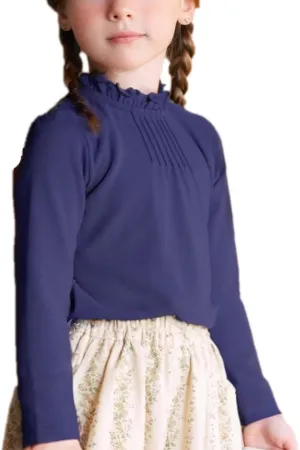 Colorful Childhood Girls Puff Long Sleeve T Shirt Fall Princess Pleated Ruffles Collar Blouses Spring Tops
