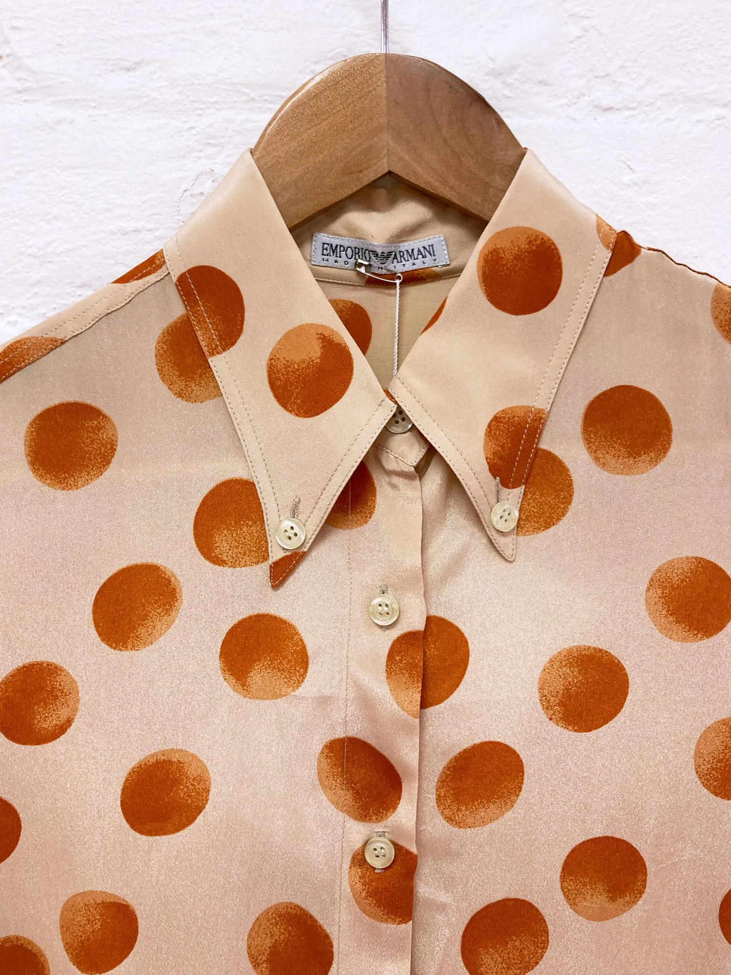 Emporio Armani 1990s beige silk acetate shirt with orange or spot print - 40