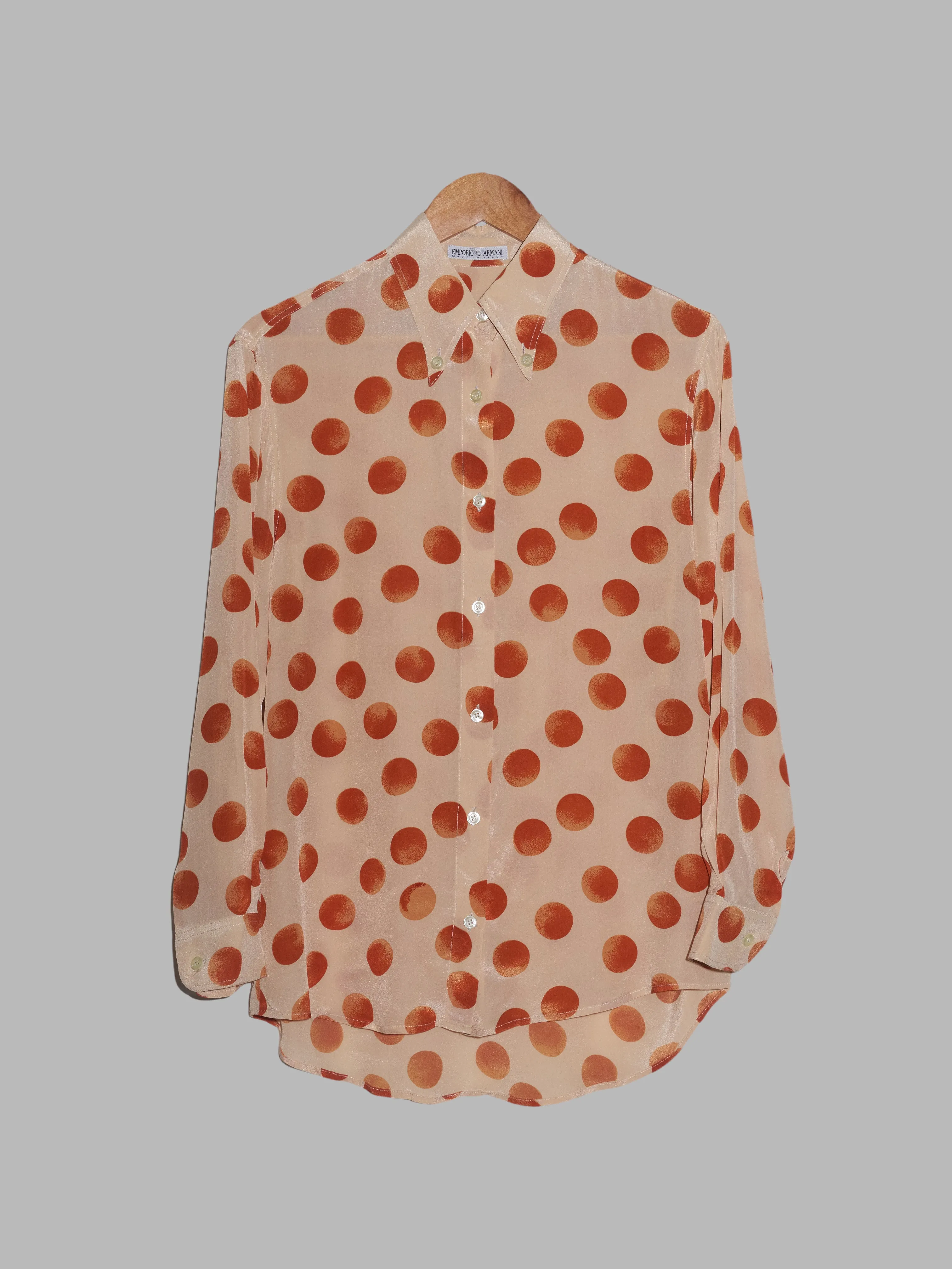 Emporio Armani 1990s beige silk acetate shirt with orange or spot print - 40