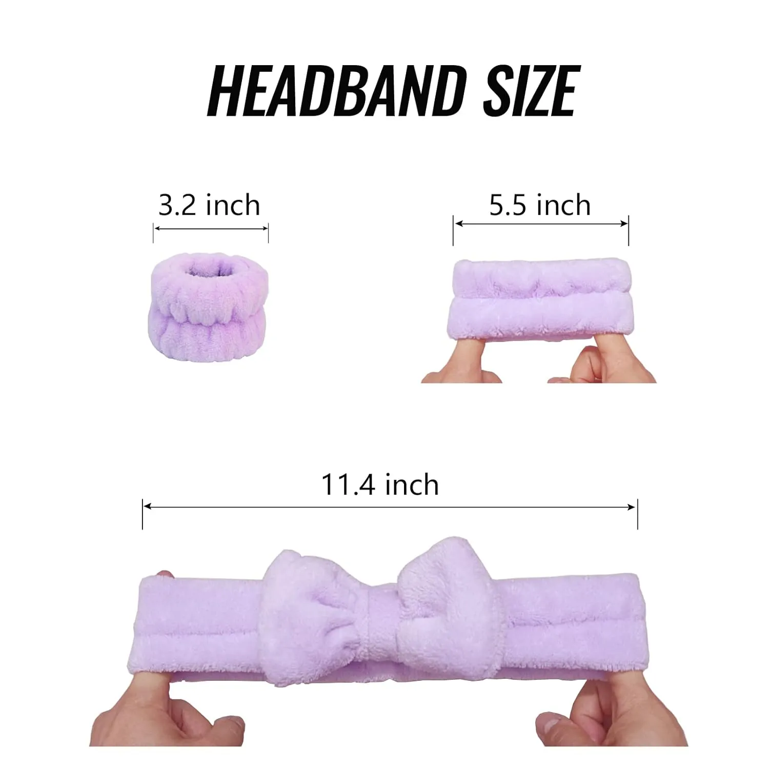 Face Wash Headband & Wrist Bands 3 Pack - Soft Fleece Spa Headbands for Face Washing & Makeup