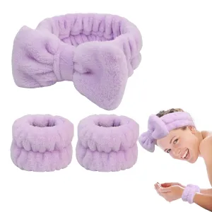 Face Wash Headband & Wrist Bands 3 Pack - Soft Fleece Spa Headbands for Face Washing & Makeup