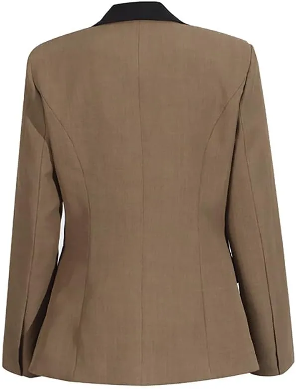 Fashion Contrast Lapel Color Matching Women's Blazer Modern Hook Closure Casual Jacket Coat Long Sleeve Temperament