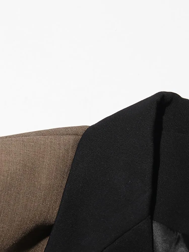 Fashion Contrast Lapel Color Matching Women's Blazer Modern Hook Closure Casual Jacket Coat Long Sleeve Temperament