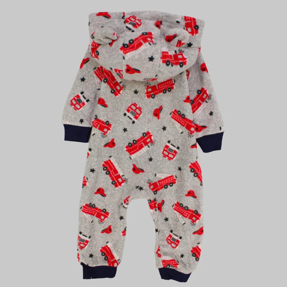 Fire Truck Long-Sleeved Hooded Footless Onesie