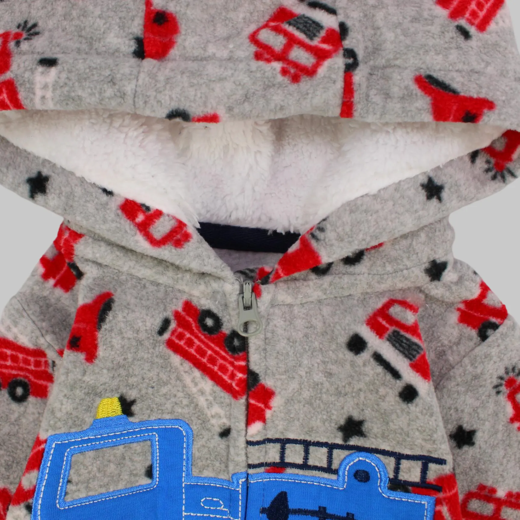 Fire Truck Long-Sleeved Hooded Footless Onesie