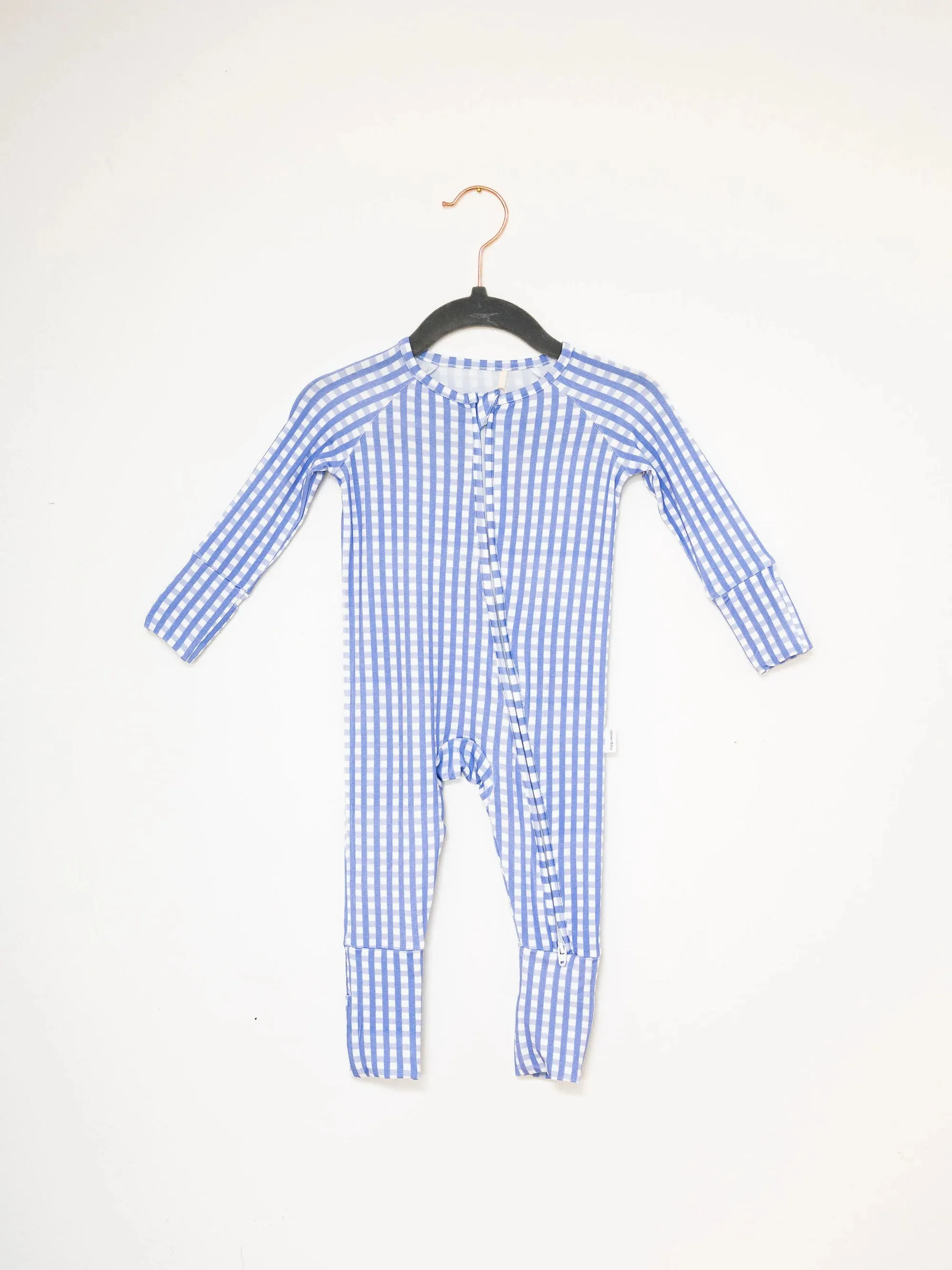French Blue Gingham Sleep Romper