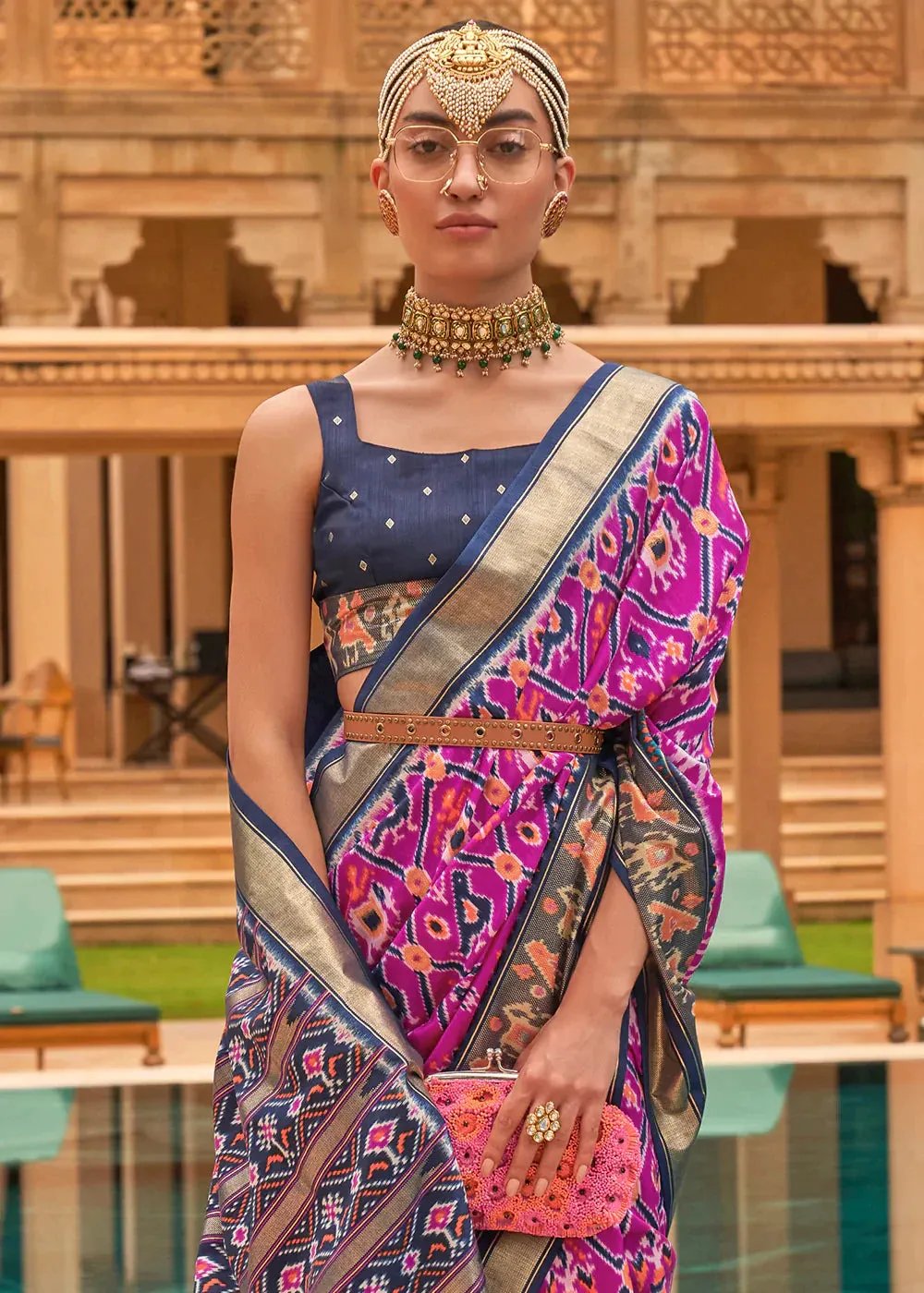 Fuchsia Pink Patola Printed Smooth Silk Saree