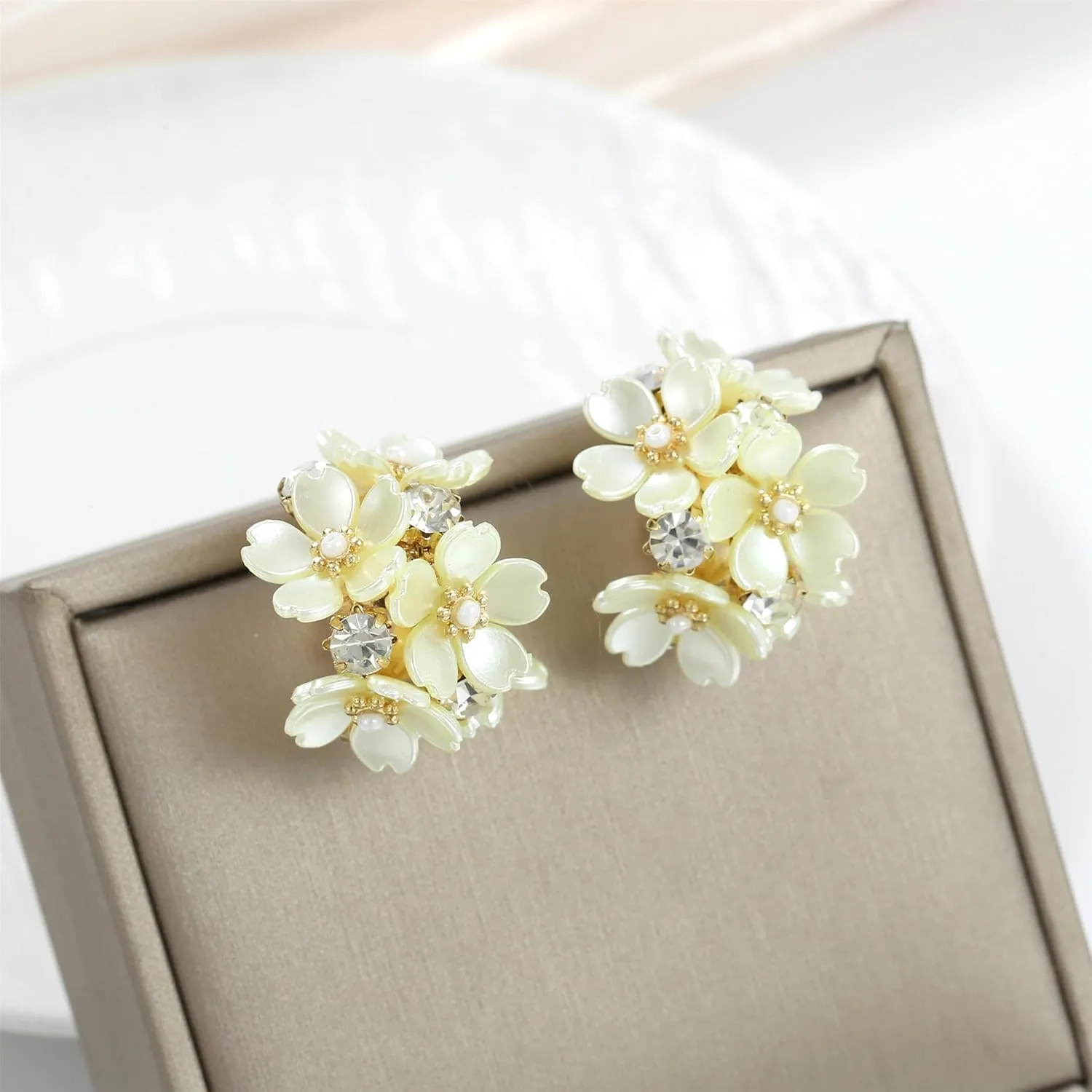 Gold Statement Leaf Rhinestone Stud Earrings, Gold Flower Filigree Dangles, Pink/Purple/Yellow Flower Acrylic Earrings