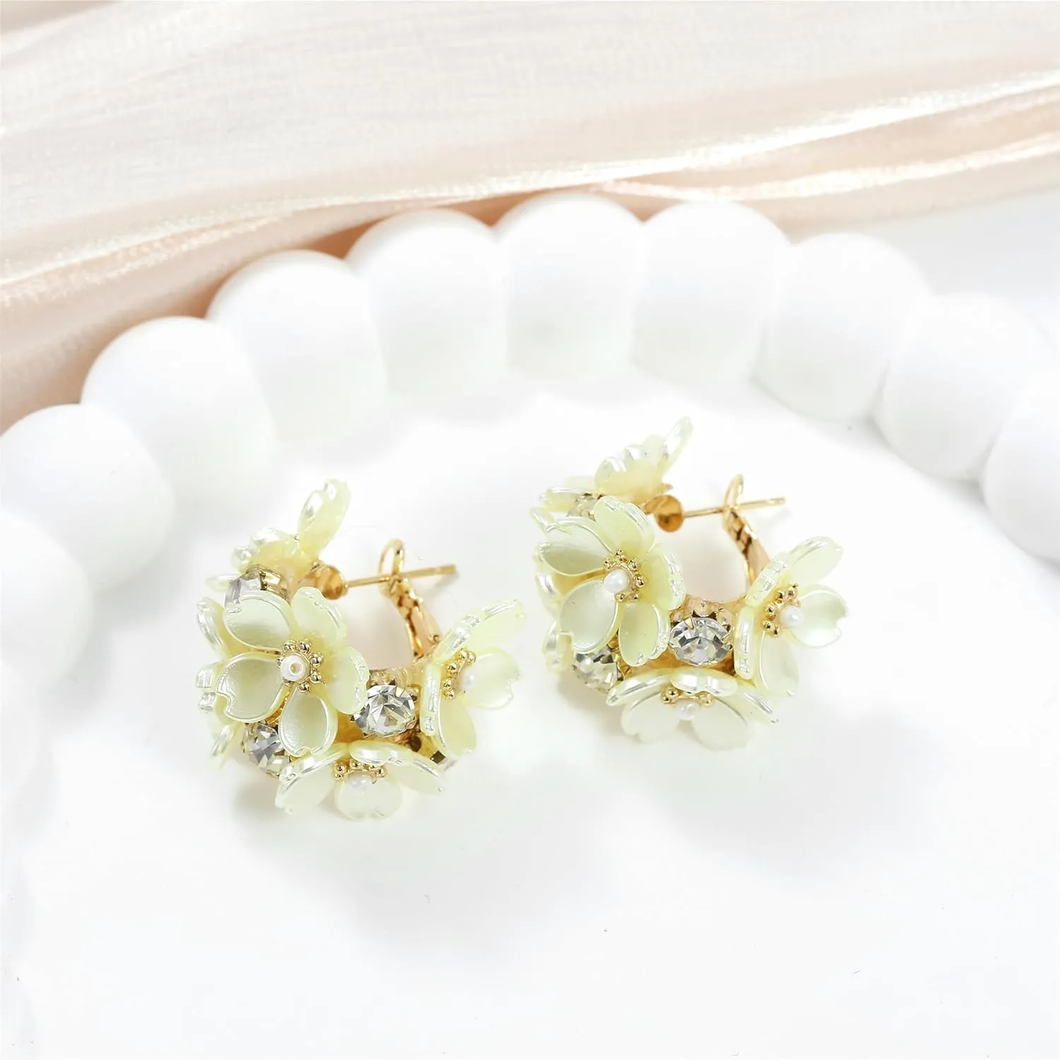 Gold Statement Leaf Rhinestone Stud Earrings, Gold Flower Filigree Dangles, Pink/Purple/Yellow Flower Acrylic Earrings