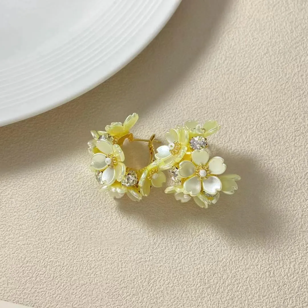 Gold Statement Leaf Rhinestone Stud Earrings, Gold Flower Filigree Dangles, Pink/Purple/Yellow Flower Acrylic Earrings