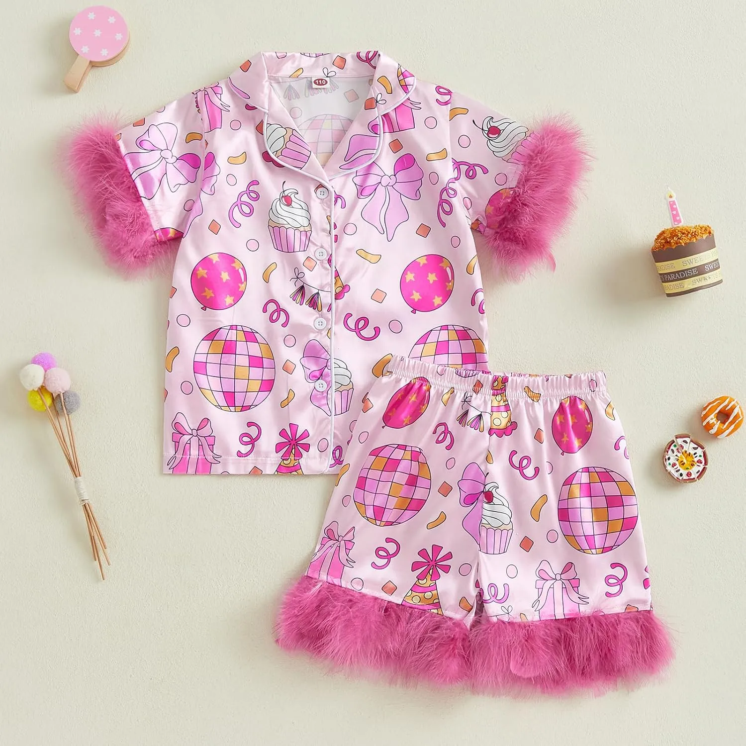 Kuriozud Birthday Girl Pajamas Silk Stain Pjs Shirt Tops Shorts 2Piece Set Birthday Toddler Kids Little Girl Nightgown Gift