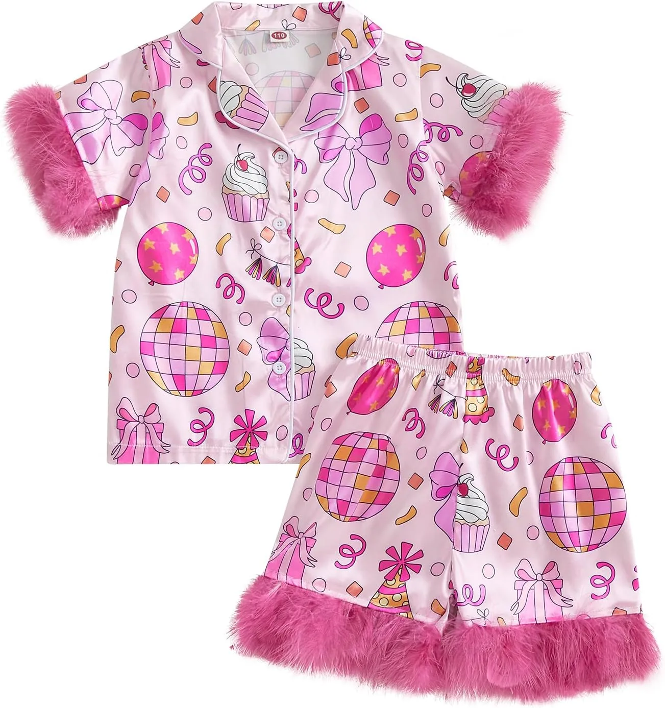 Kuriozud Birthday Girl Pajamas Silk Stain Pjs Shirt Tops Shorts 2Piece Set Birthday Toddler Kids Little Girl Nightgown Gift