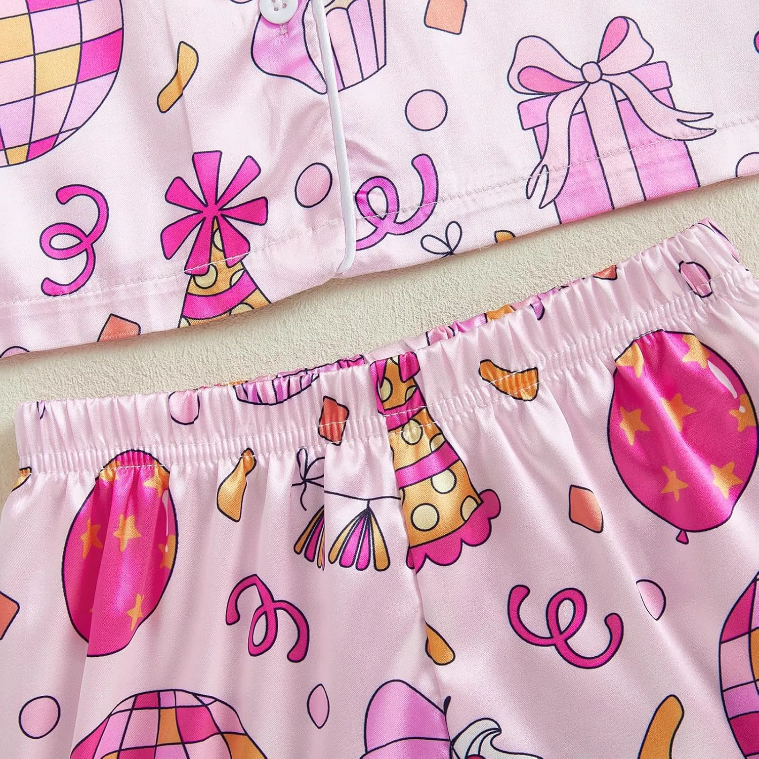 Kuriozud Birthday Girl Pajamas Silk Stain Pjs Shirt Tops Shorts 2Piece Set Birthday Toddler Kids Little Girl Nightgown Gift