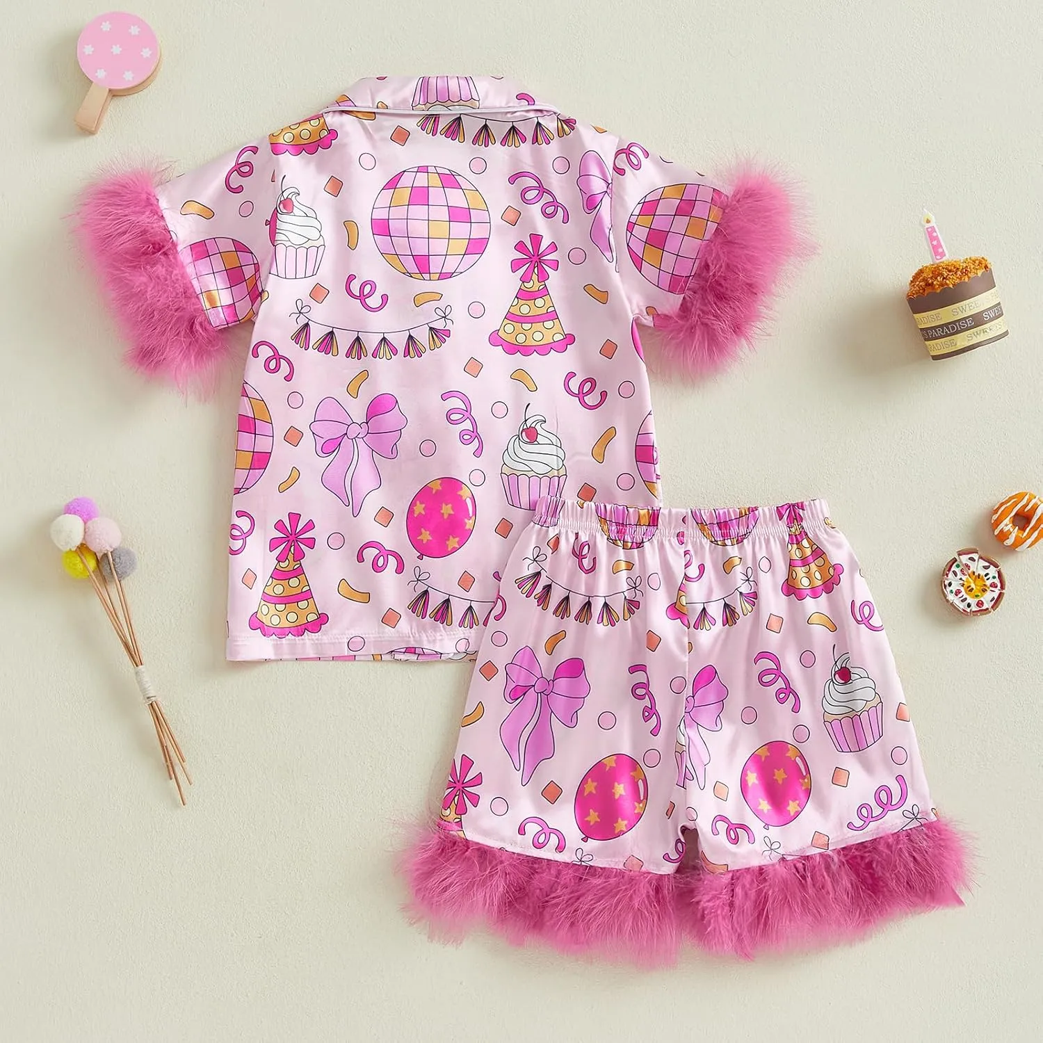 Kuriozud Birthday Girl Pajamas Silk Stain Pjs Shirt Tops Shorts 2Piece Set Birthday Toddler Kids Little Girl Nightgown Gift