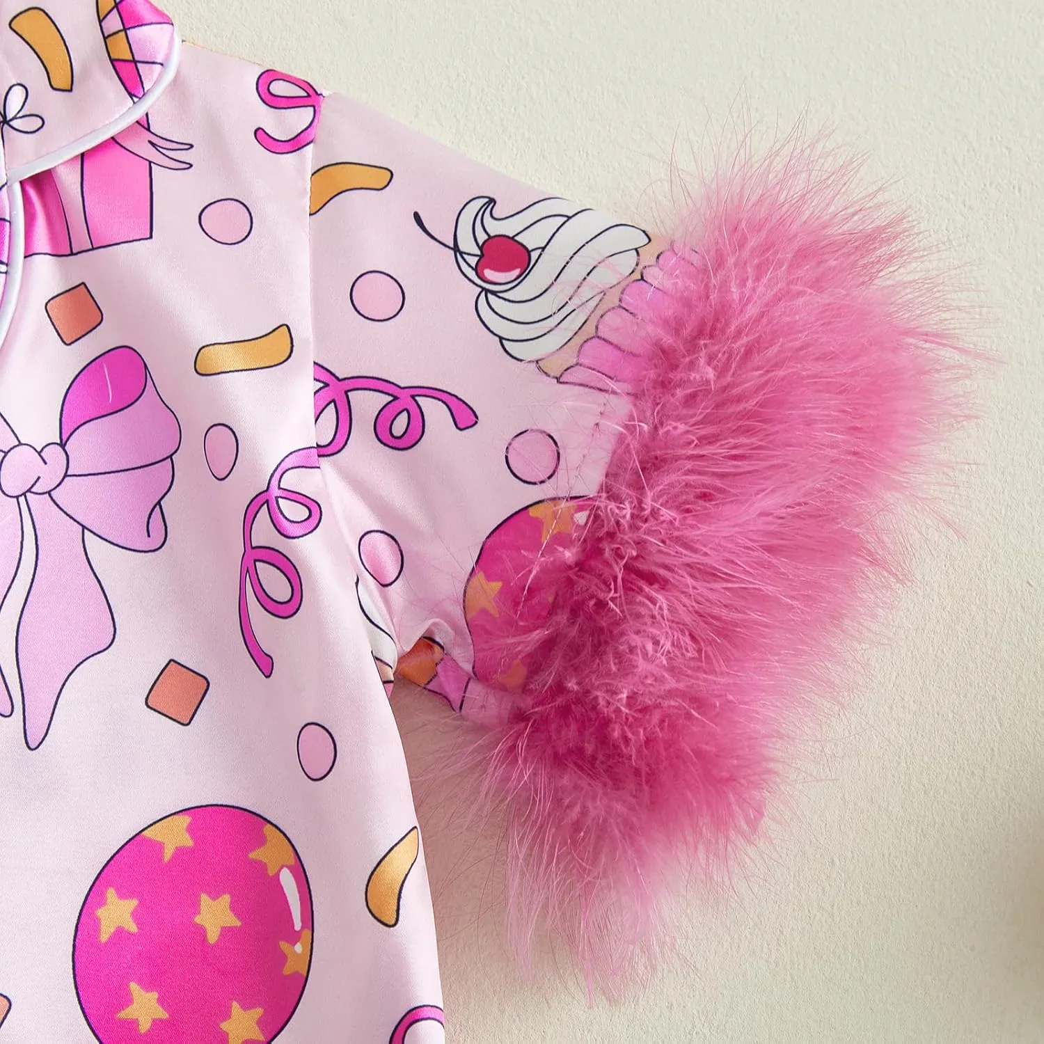 Kuriozud Birthday Girl Pajamas Silk Stain Pjs Shirt Tops Shorts 2Piece Set Birthday Toddler Kids Little Girl Nightgown Gift