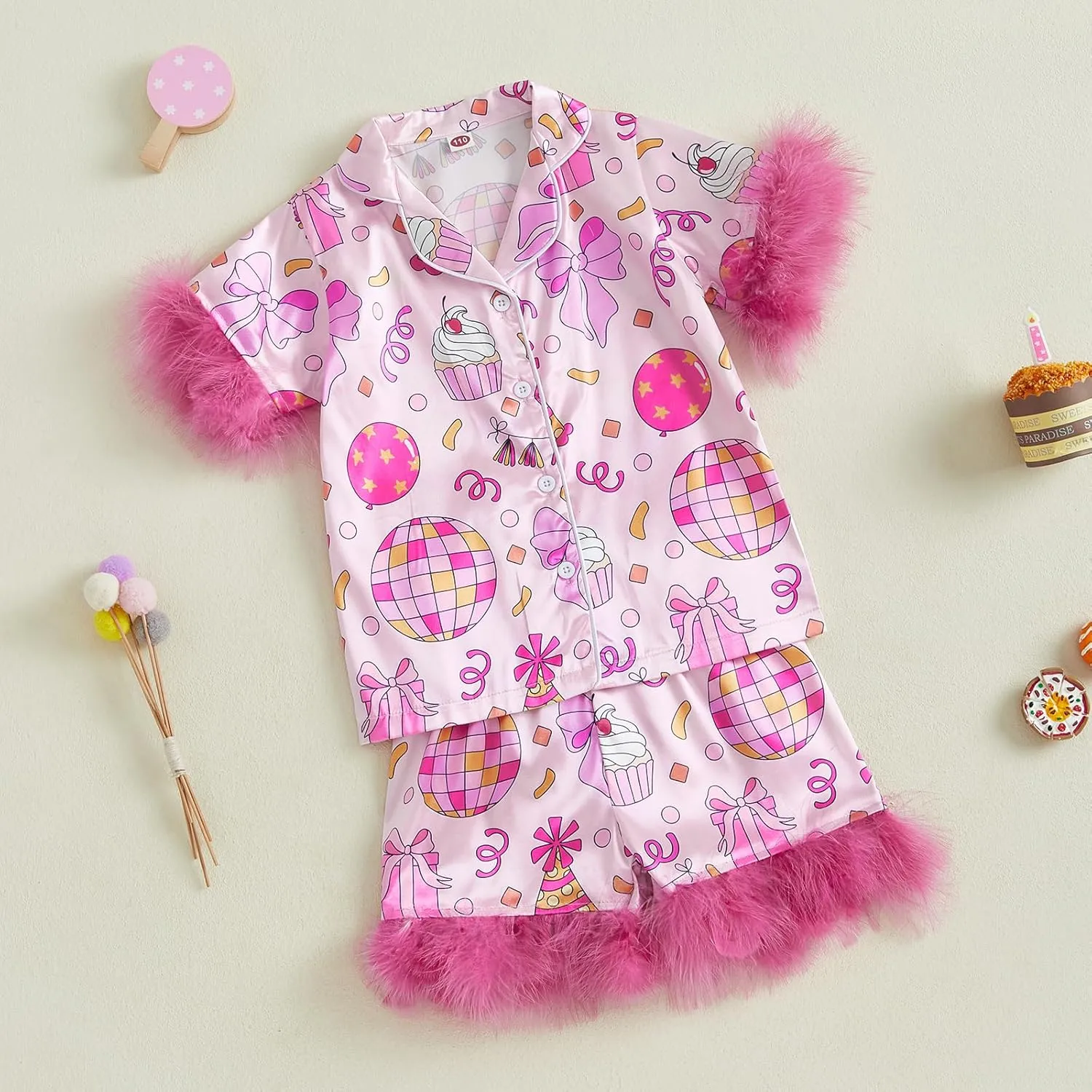 Kuriozud Birthday Girl Pajamas Silk Stain Pjs Shirt Tops Shorts 2Piece Set Birthday Toddler Kids Little Girl Nightgown Gift