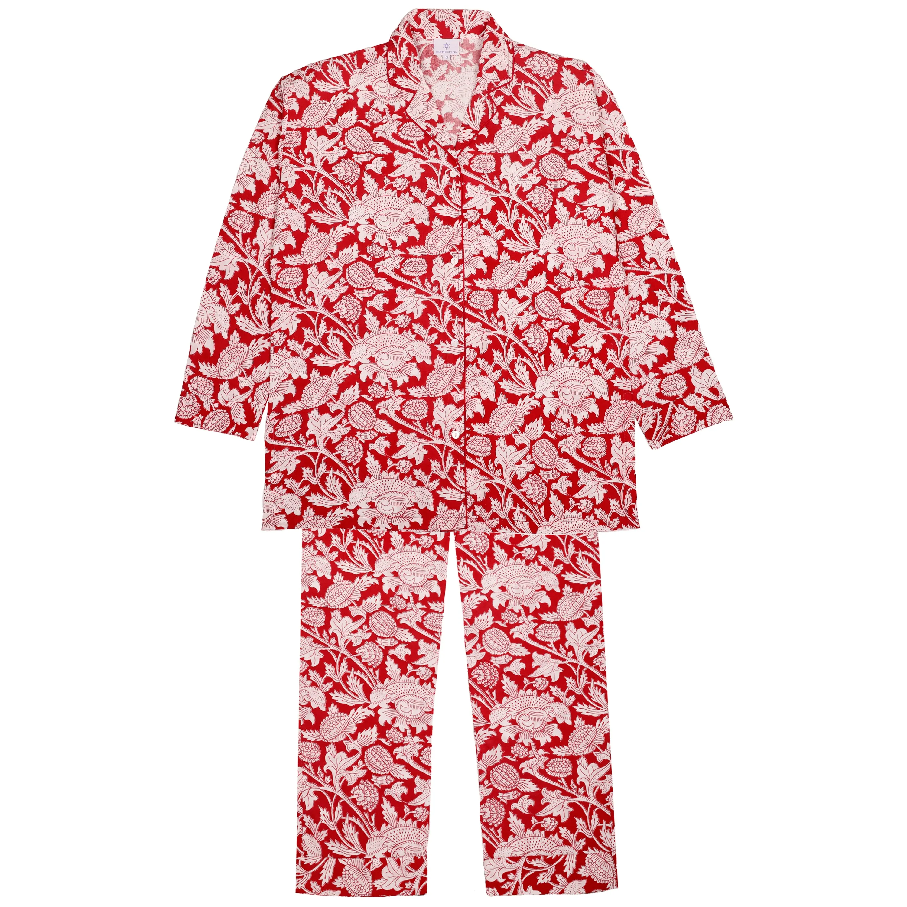 Laura Red Floral Cotton Pajamas Long Sleeve AVAILABLE IN XXL ONLY FINAL SALE
