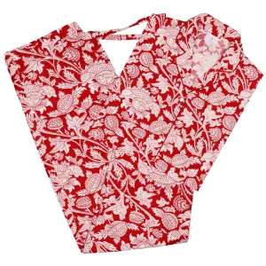 Laura Red Floral Cotton Pajamas Long Sleeve AVAILABLE IN XXL ONLY FINAL SALE
