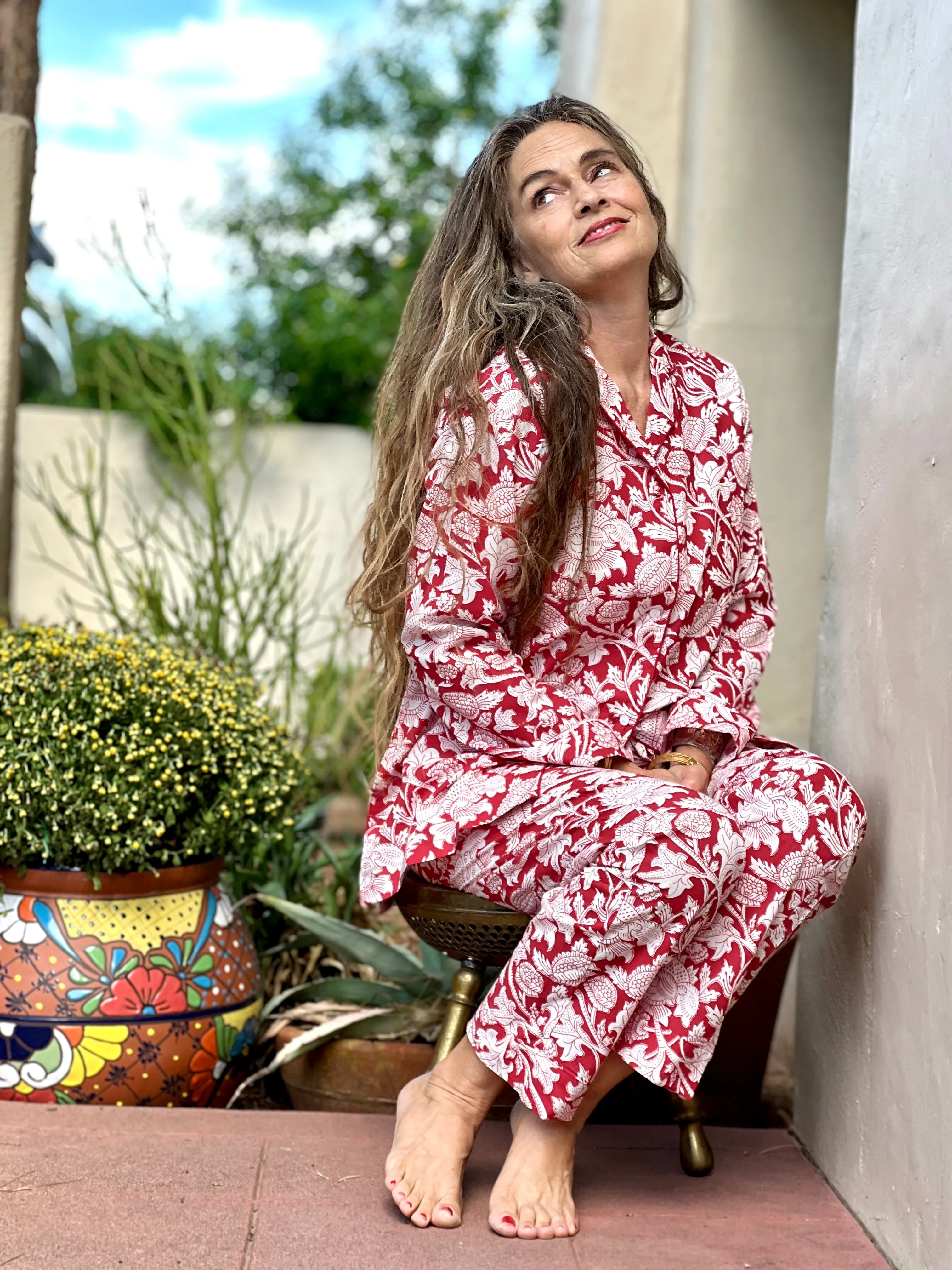 Laura Red Floral Cotton Pajamas Long Sleeve AVAILABLE IN XXL ONLY FINAL SALE