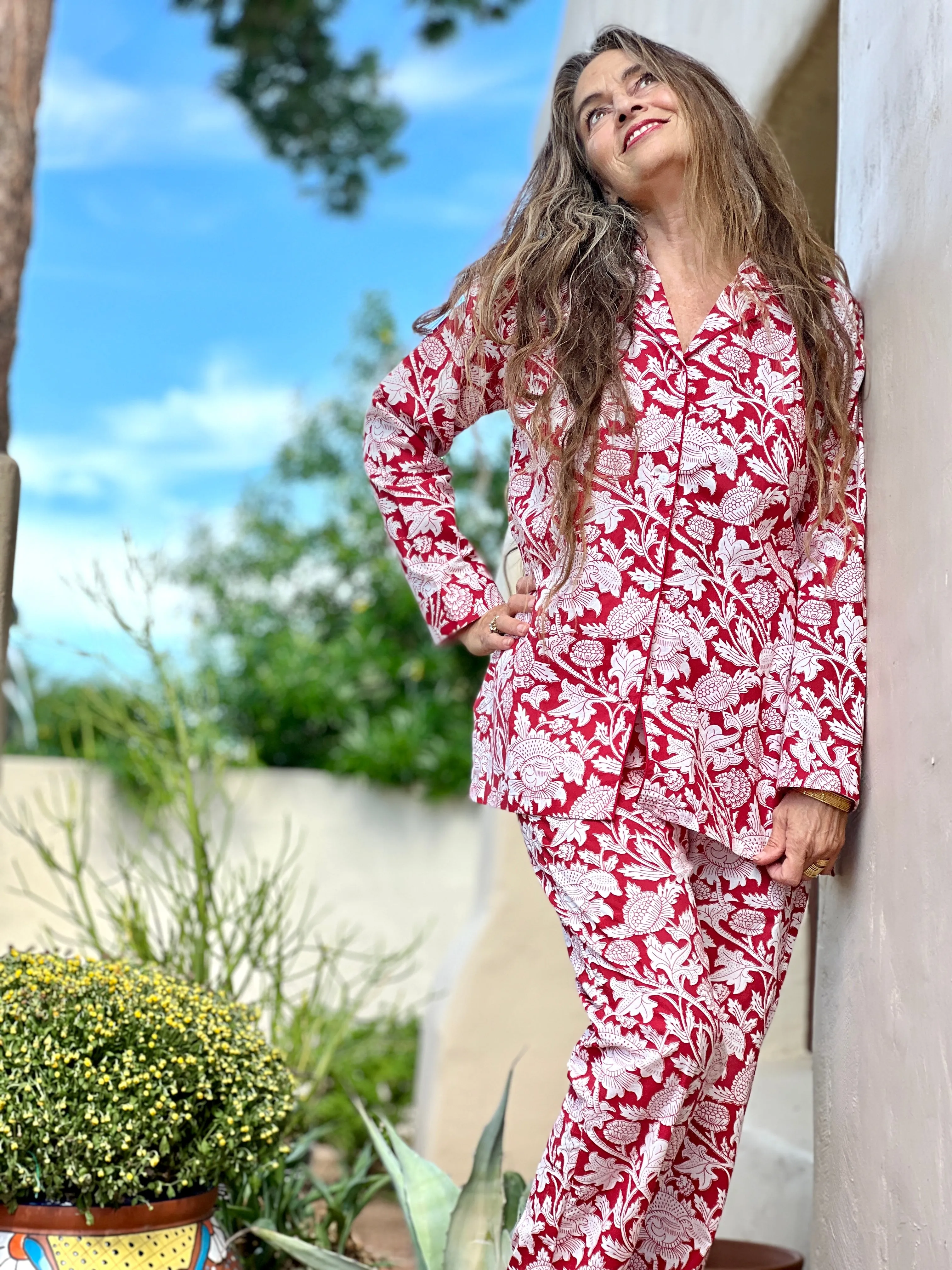 Laura Red Floral Cotton Pajamas Long Sleeve AVAILABLE IN XXL ONLY FINAL SALE