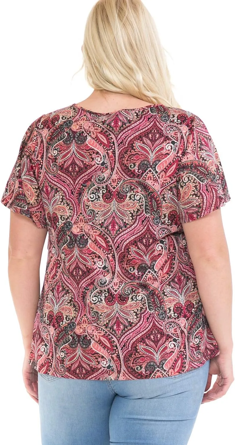 LEEBE Women and Plus Size Printed Mesh Ruffle Top (Small-5X)