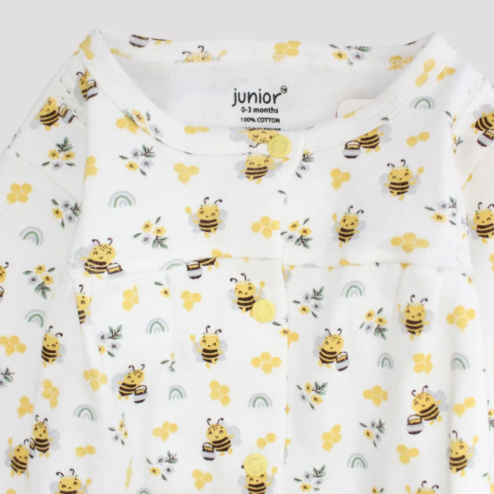Little Bees Long-Sleeved Baby Footie