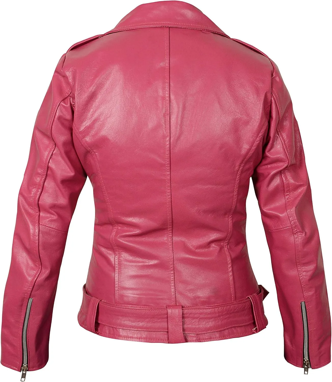 LP-FACON Womens Hot Pink Lambskin Real Leather Jacket - Motorcycle Style Fashion Brando Biker Genuine Leather Jacket