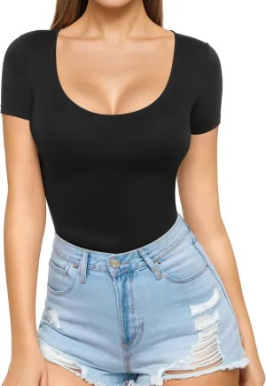 MANGOPOP Womens Scoop Neck Short Sleeve Long Sleeve Slim Fit T Shirt Tunic Tops Tee