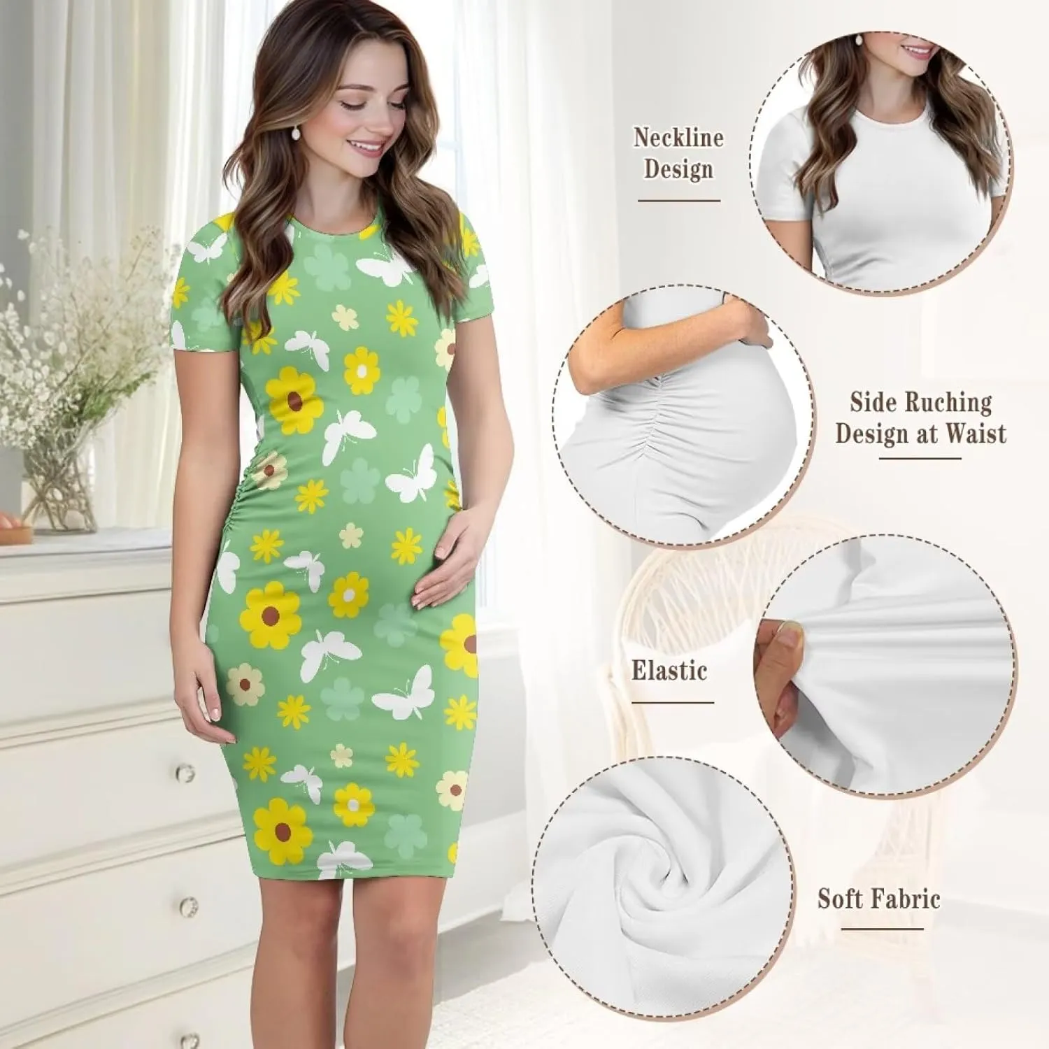 Maternity Dresses for Women,Women's Pregnancy Dress for Photoshoot,Short Sleeve Shirt Dress,Maternity Essentials