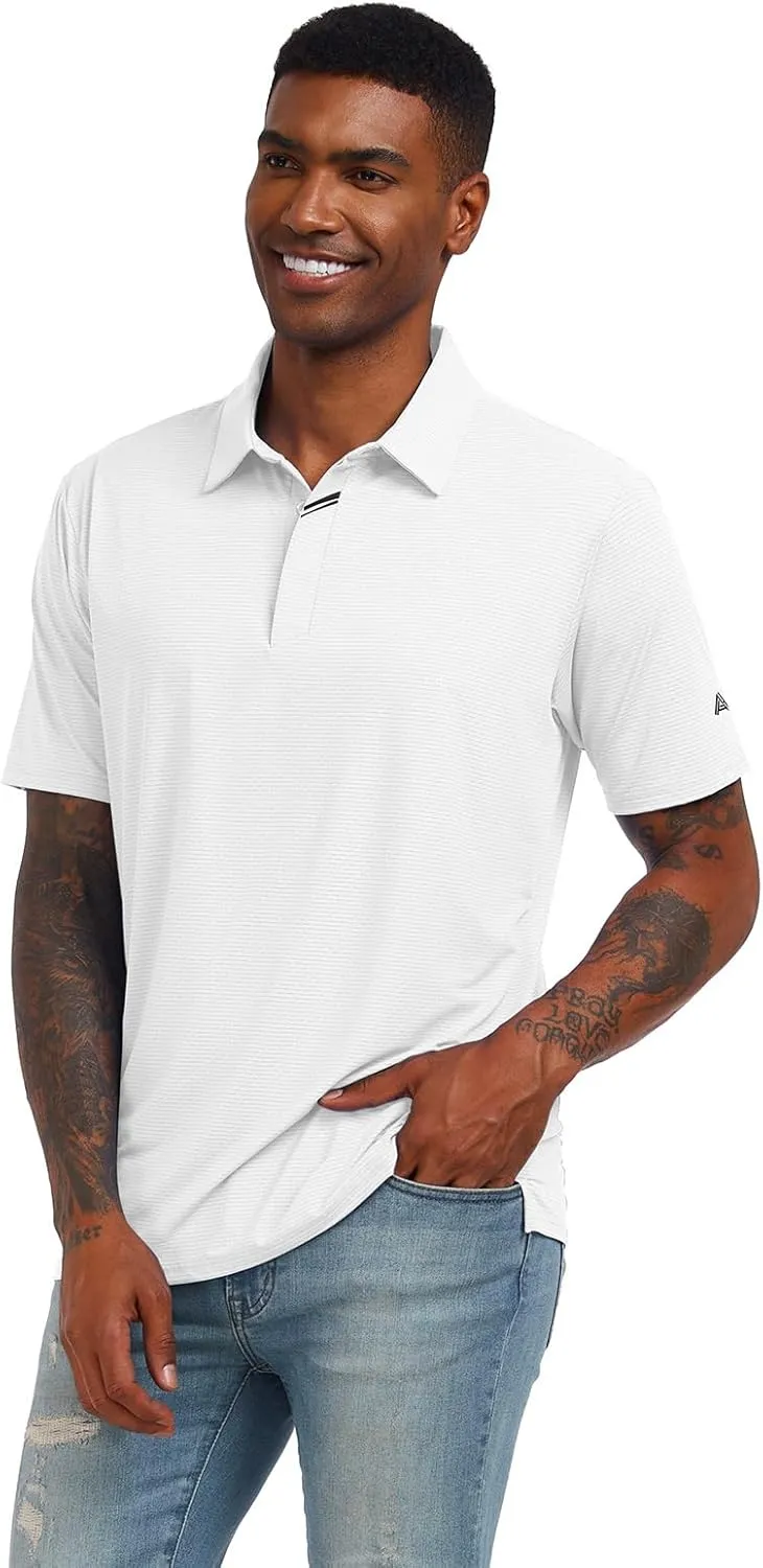 Men's Short Sleeve Polo Shirt Stretch Solid Performance Golf Shirts Moisture Wicking Athletic Casual Collared T-Shirt