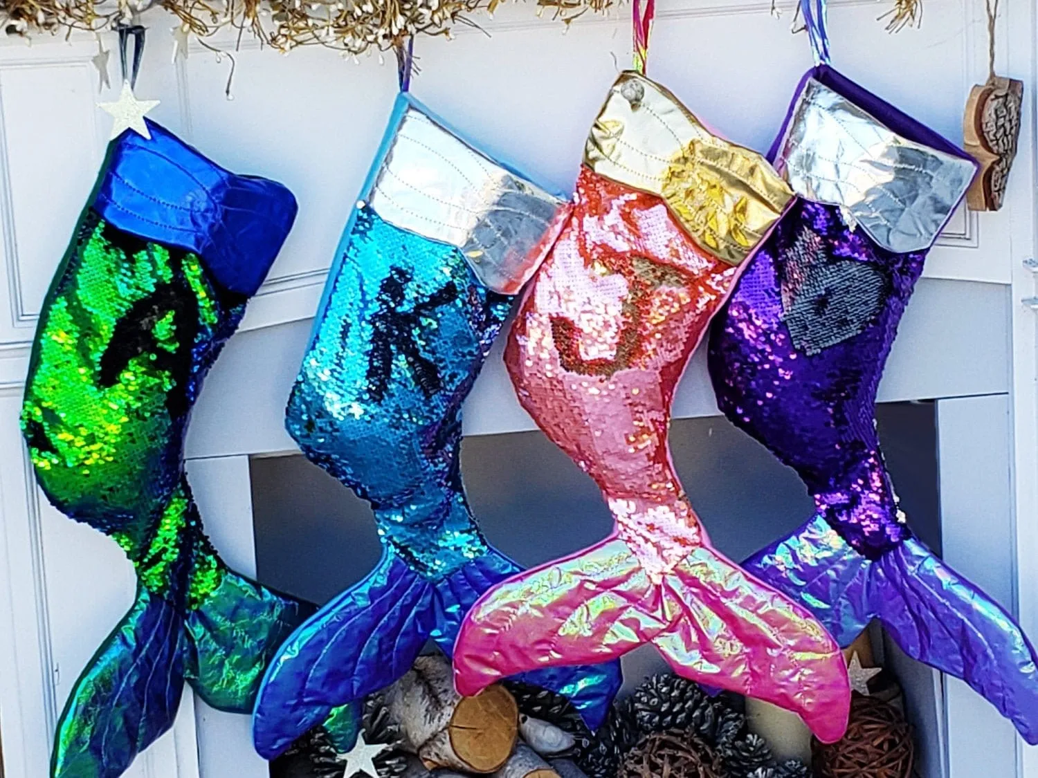 Mermaid Tail Flip Sequin Christmas Stocking Reversible Girls Ladies Pink Purple Aqua Green Gold Silver Mermaid Christmas Party Decor Gift