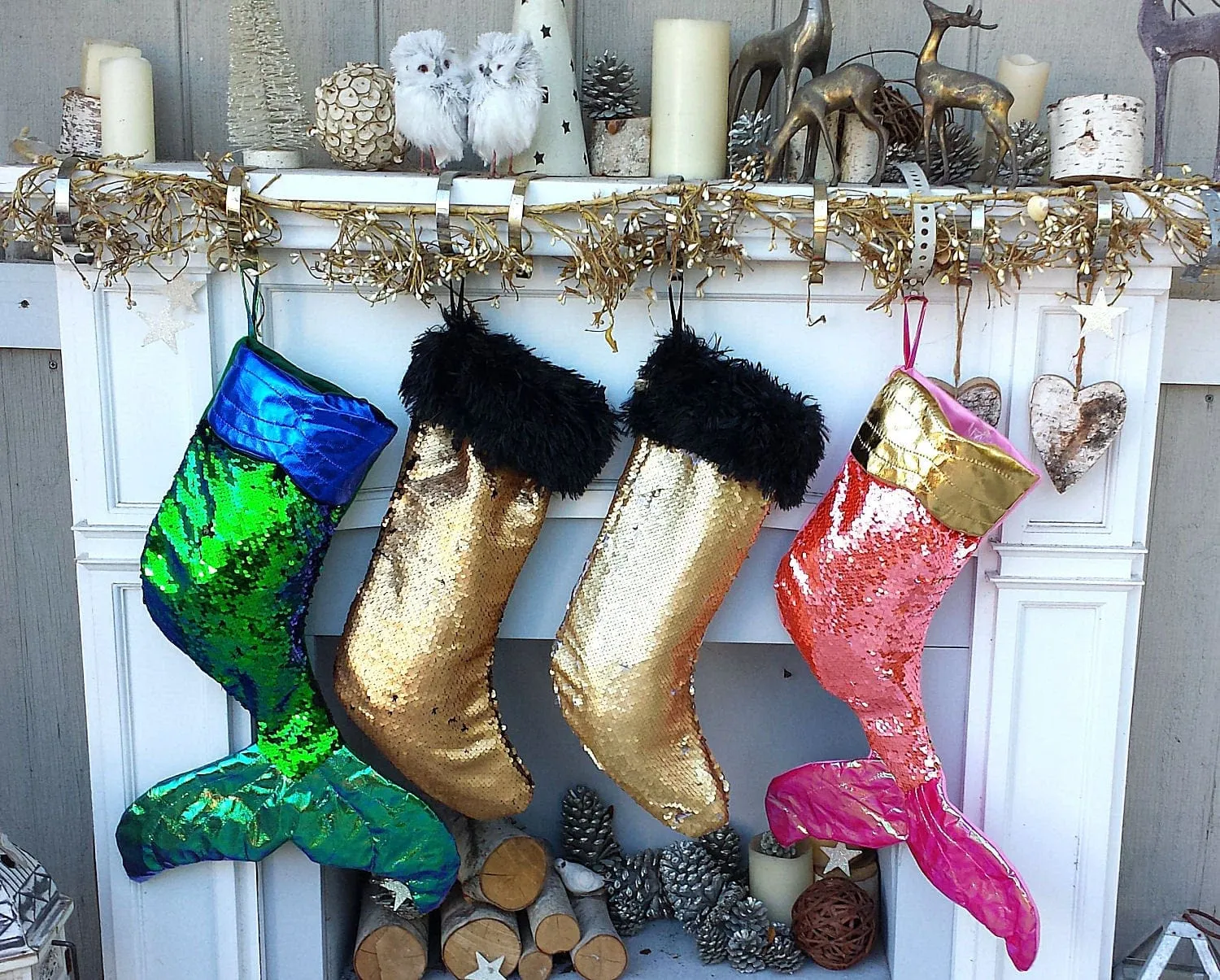 Mermaid Tail Flip Sequin Christmas Stocking Reversible Girls Ladies Pink Purple Aqua Green Gold Silver Mermaid Christmas Party Decor Gift