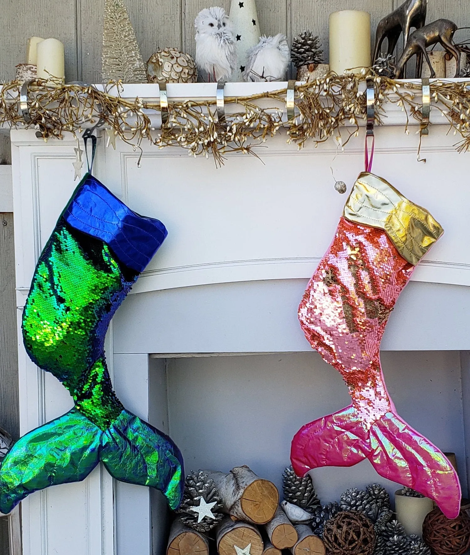 Mermaid Tail Flip Sequin Christmas Stocking Reversible Girls Ladies Pink Purple Aqua Green Gold Silver Mermaid Christmas Party Decor Gift