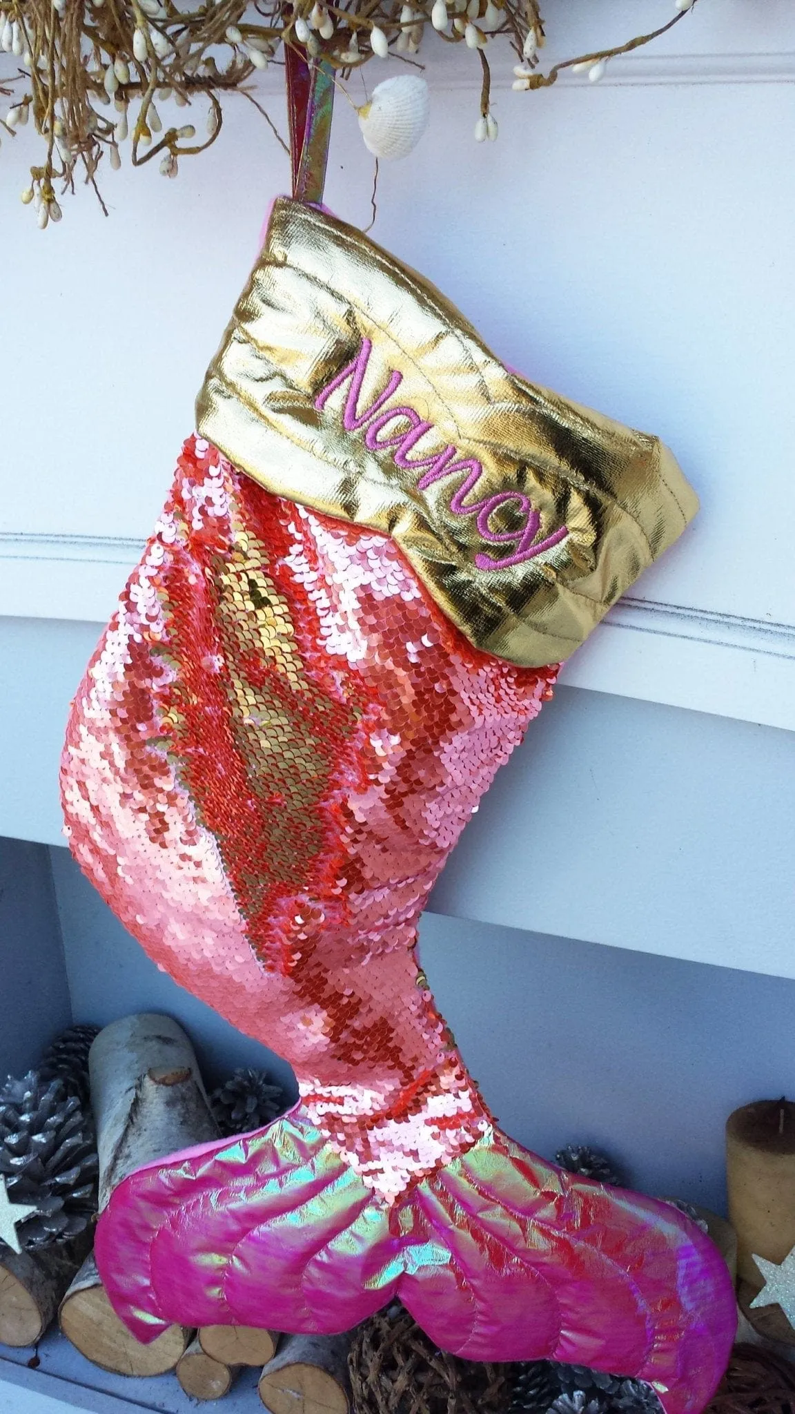 Mermaid Tail Flip Sequin Christmas Stocking Reversible Girls Ladies Pink Purple Aqua Green Gold Silver Mermaid Christmas Party Decor Gift