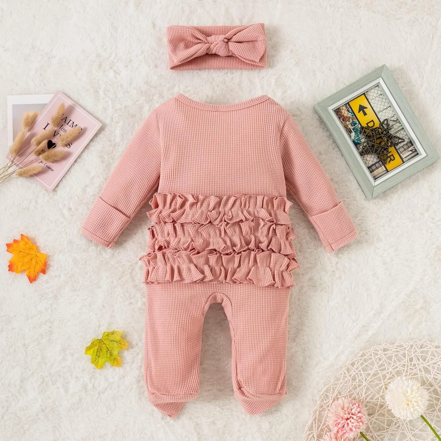 Merqwadd Baby Girl Zipper Pajama Footies 3 Pack Ruffle Sleeper Coming Home Infant Cotton Clothes