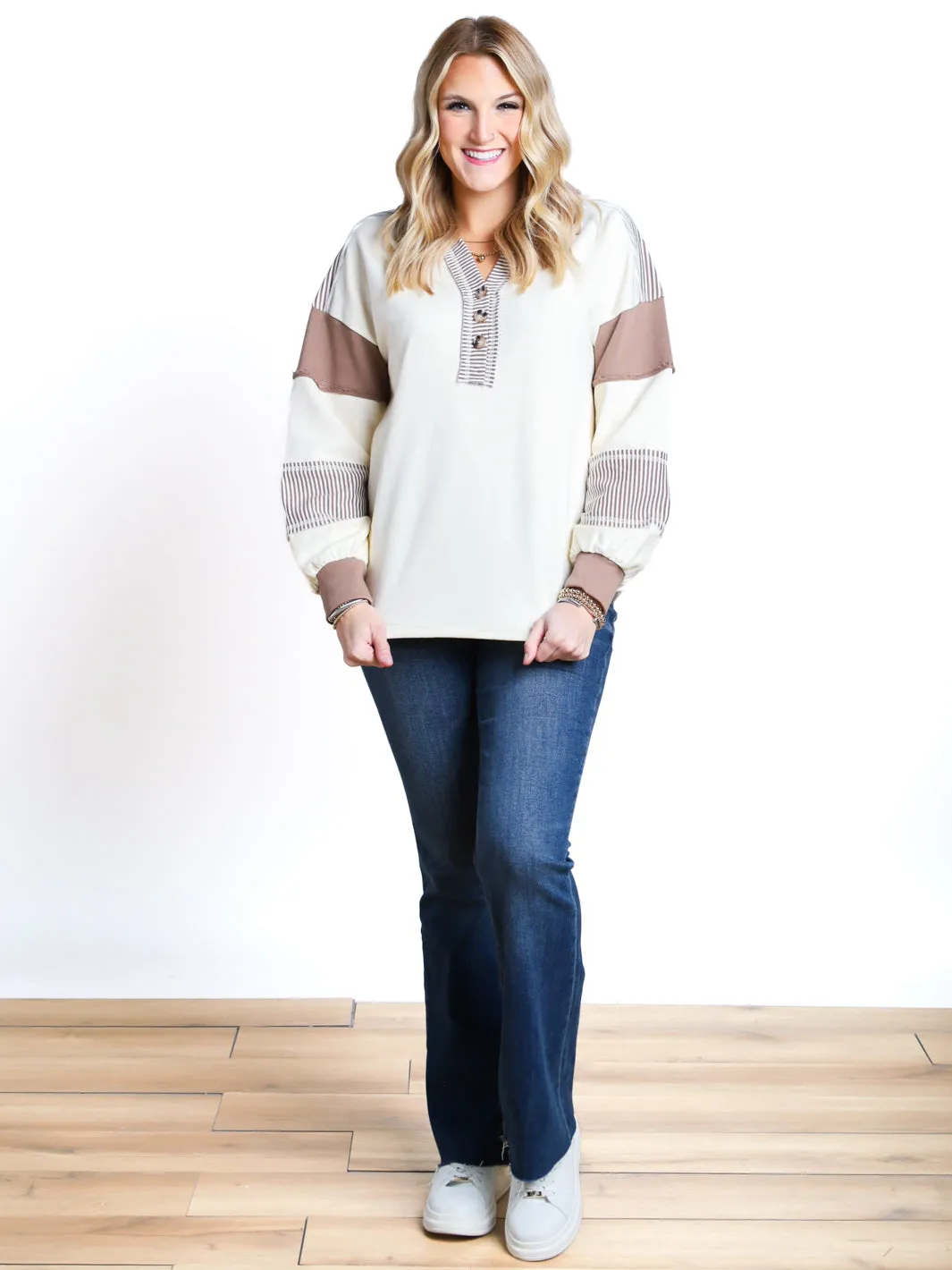Modern Concept Colorblock Collared Knit Top- Final Sale