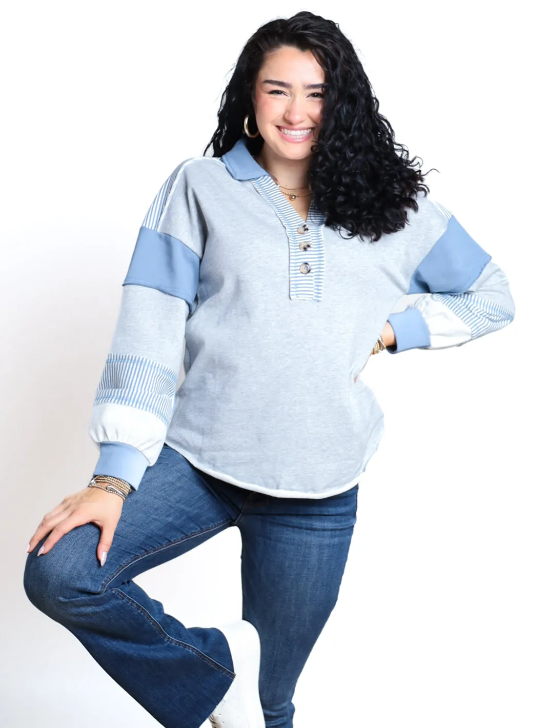 Modern Concept Colorblock Collared Knit Top- Final Sale