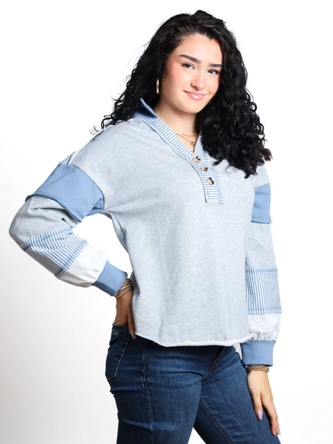 Modern Concept Colorblock Collared Knit Top- Final Sale
