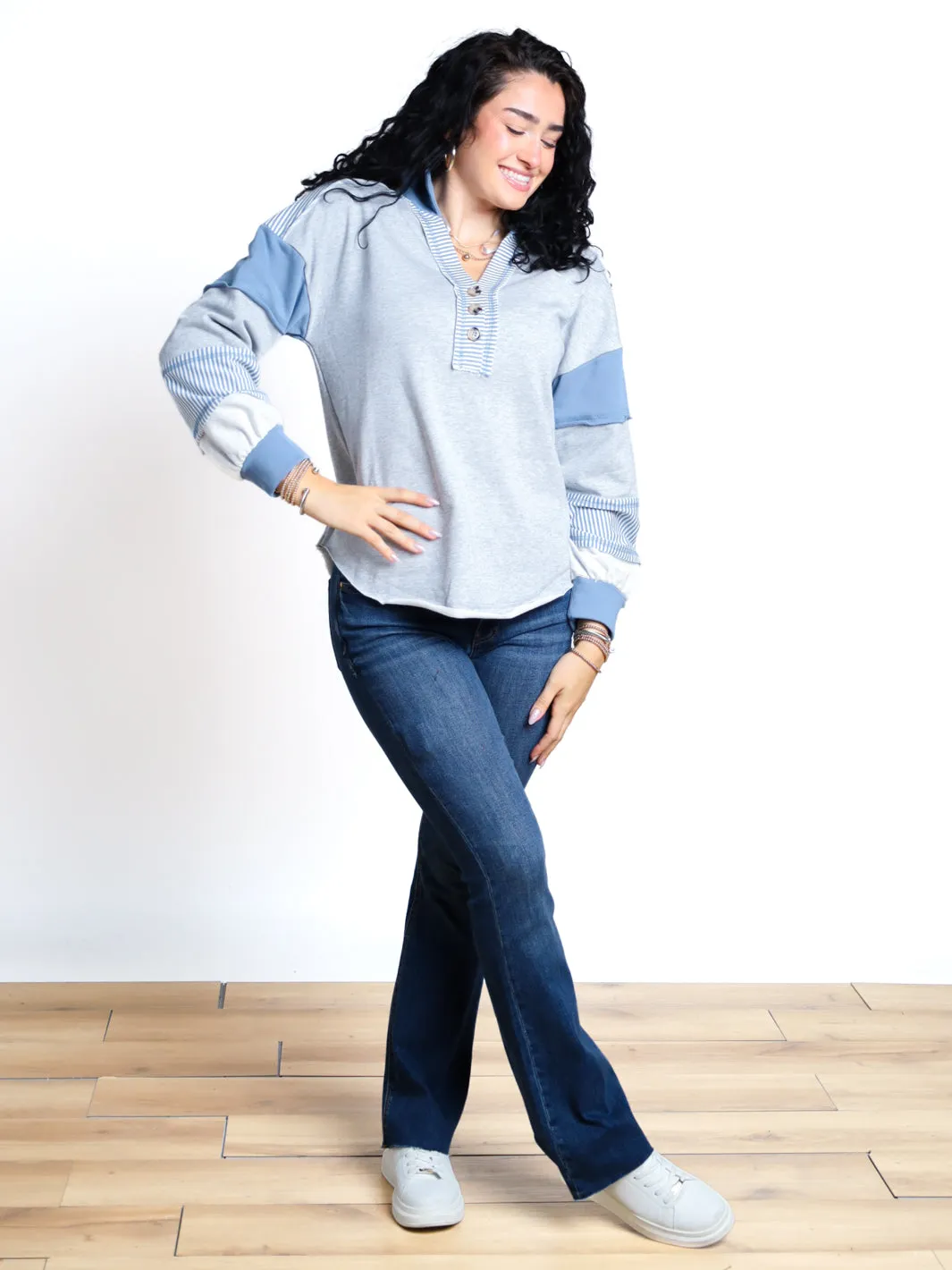 Modern Concept Colorblock Collared Knit Top- Final Sale
