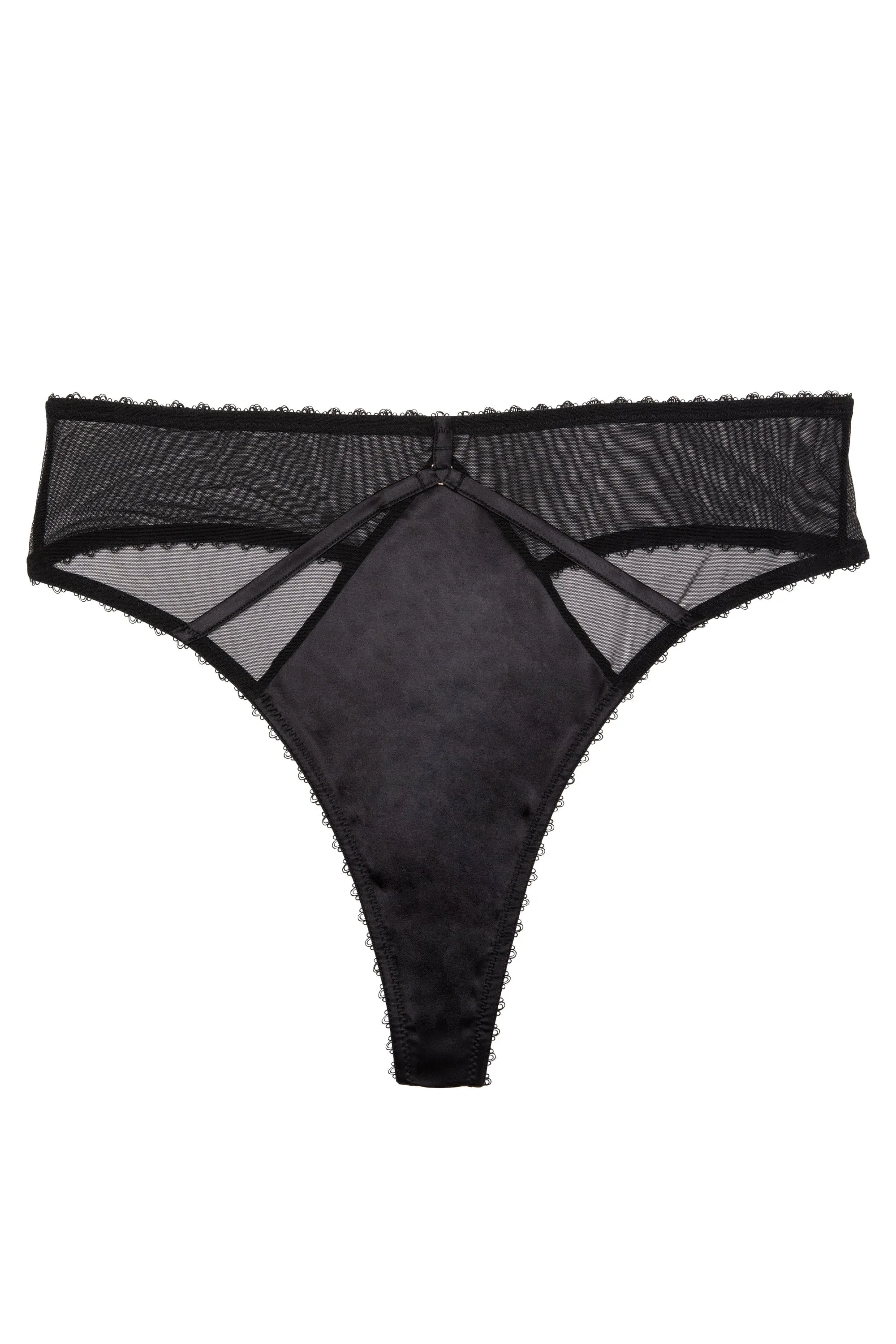 Noelle Black Satin Strappy High Waist Thong