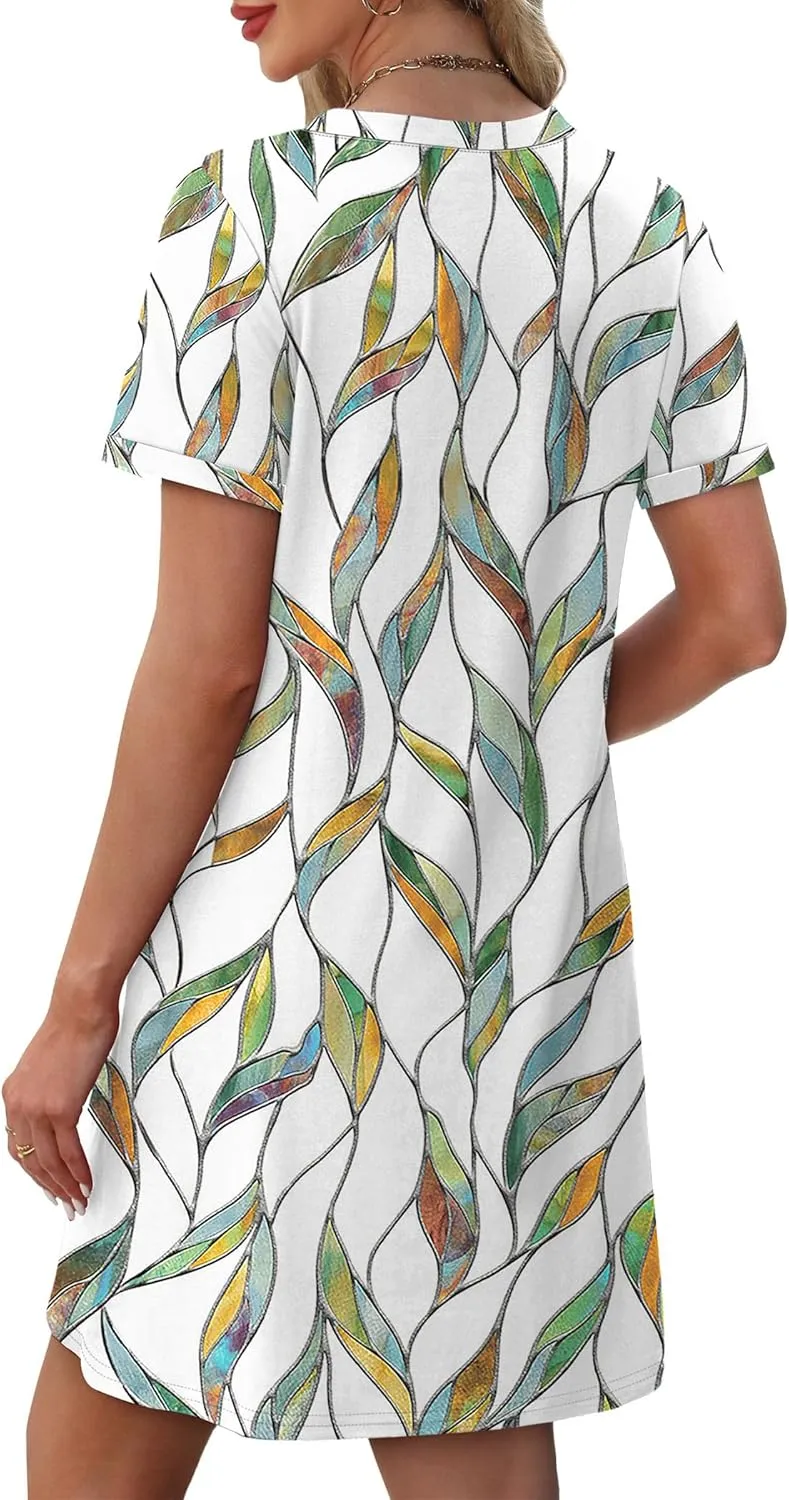 OFEEFAN Summer Dresses for Women 2025 Short Sleeve Casual T Shirt Dress Crewneck Sundresses Beach Vacation Coverup Pockets
